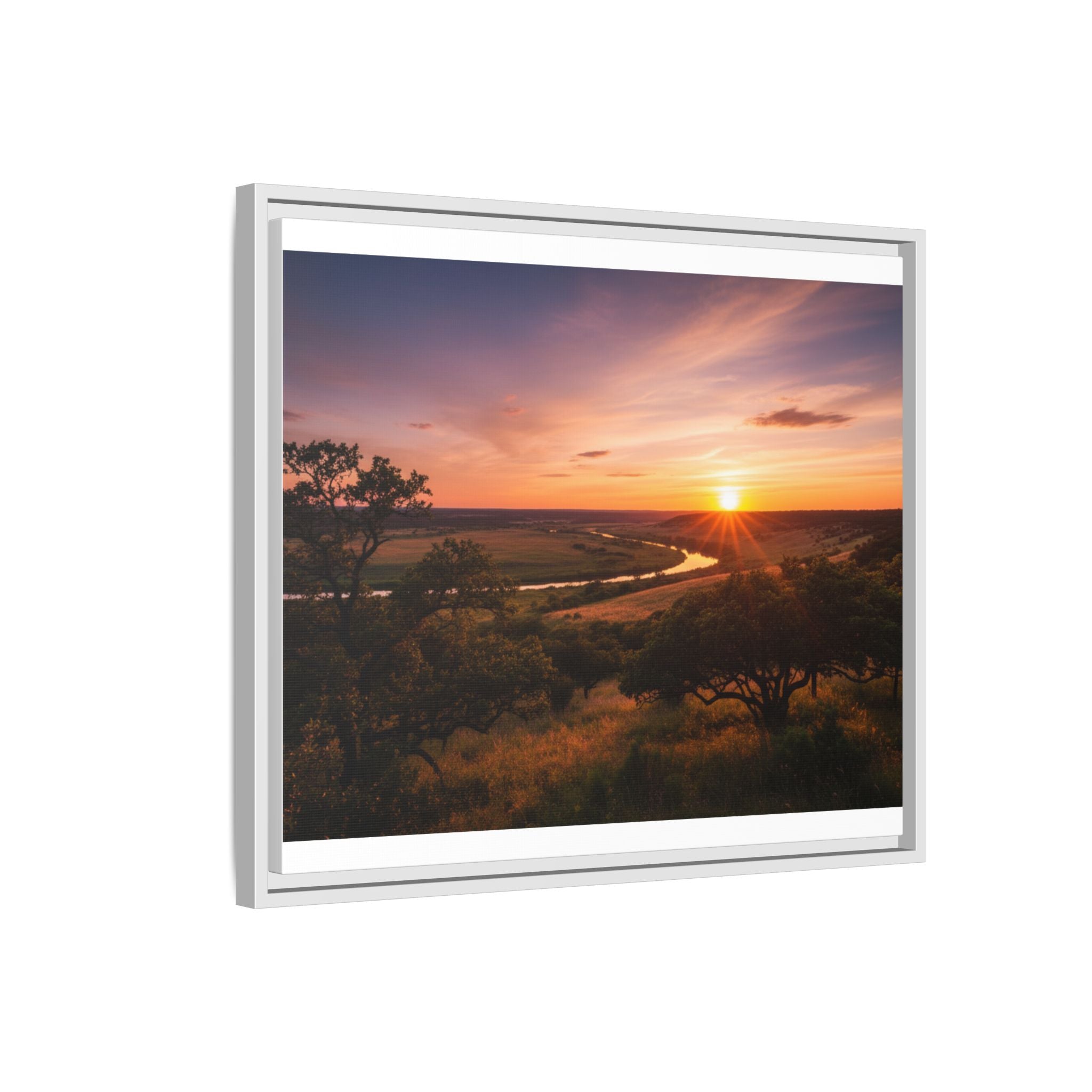 Sunset River Matte Canvas Framed Wall Art