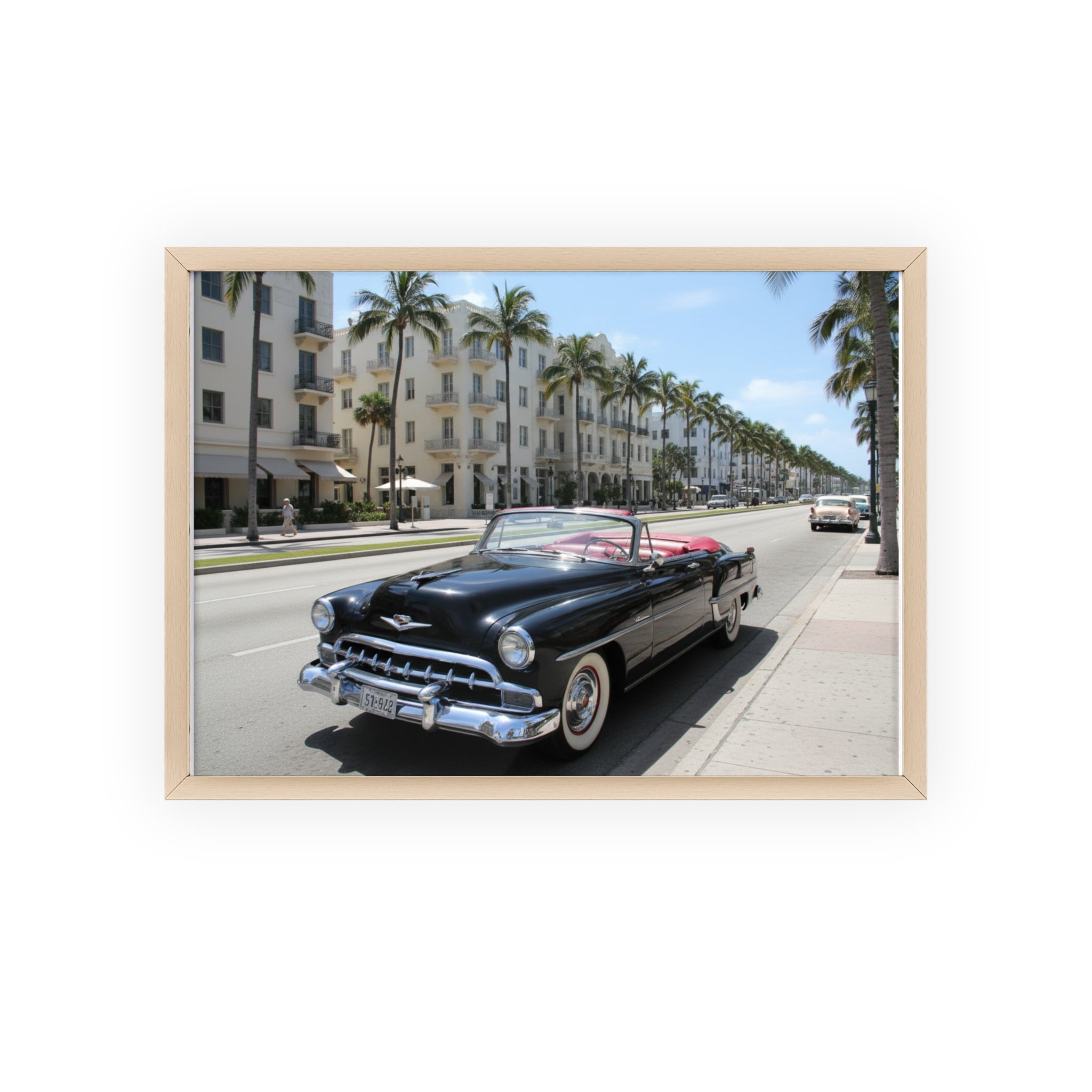 Vintage Convertible on Ocean Drive Framed Poster – Retro Classic Car Wall Art