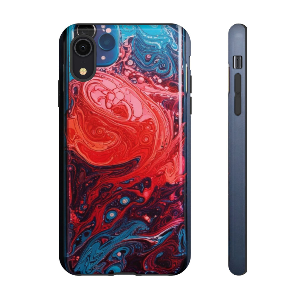 Abstract Red & Blue Swirl Tough Phone Case — Protective iPhone Cover with Fluid Art Design