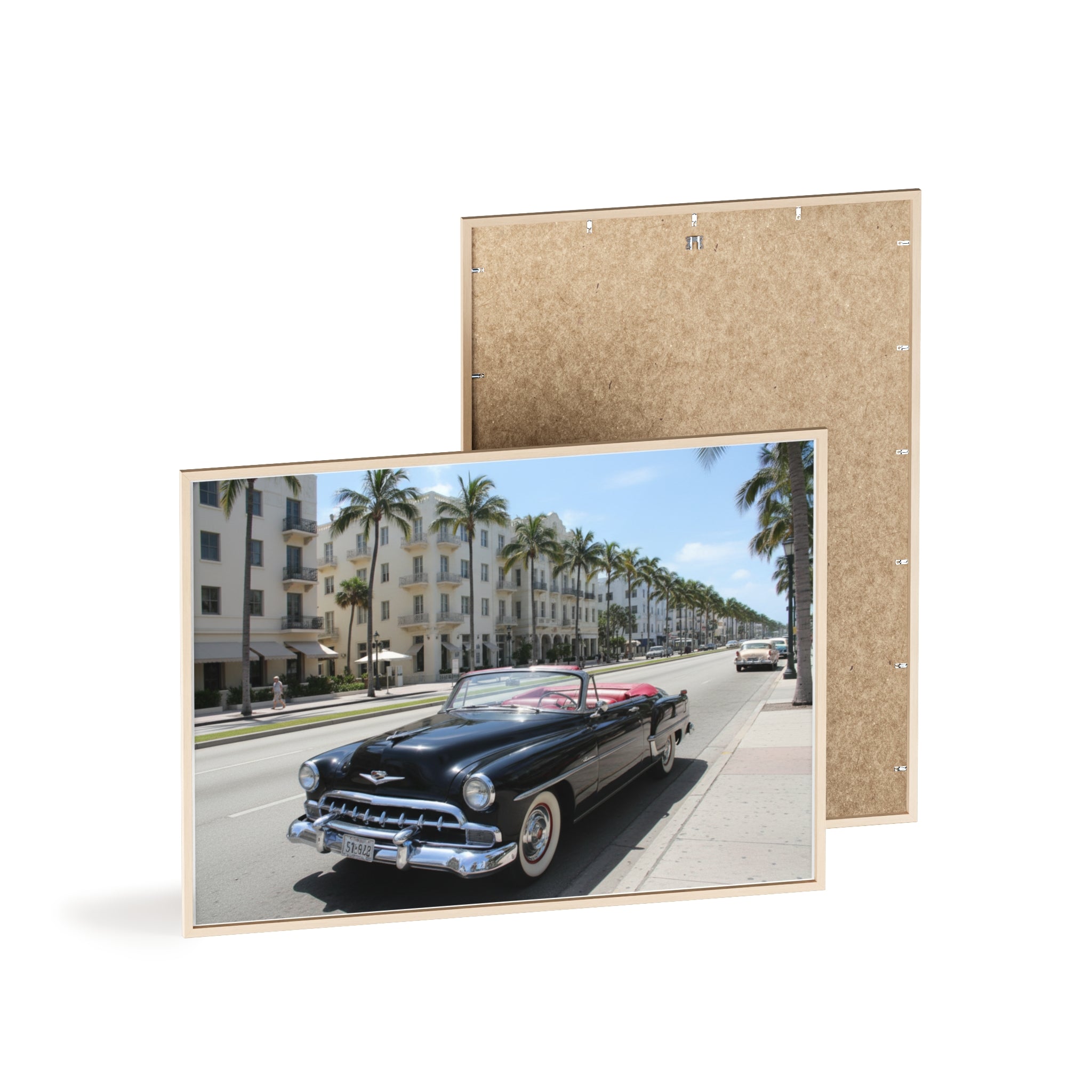 Vintage Convertible on Ocean Drive Framed Poster – Retro Classic Car Wall Art