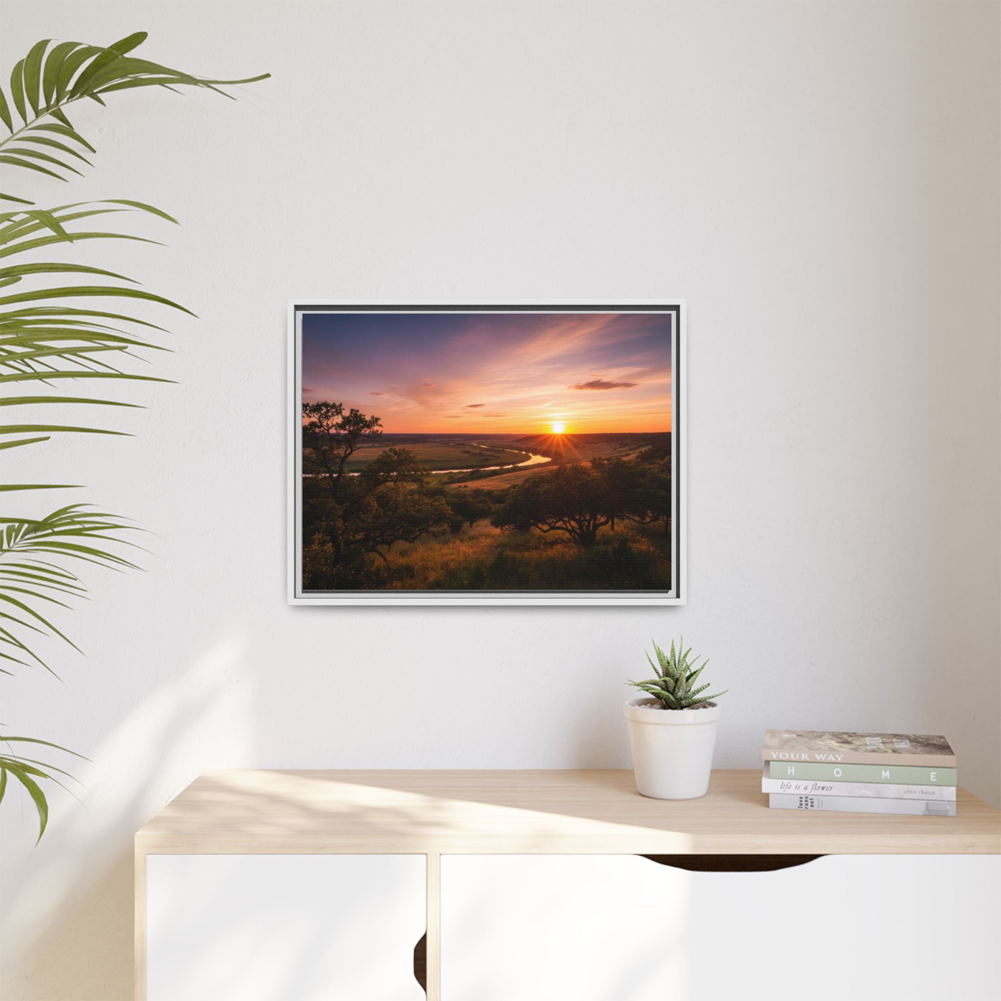 Sunset River Matte Canvas Framed Wall Art