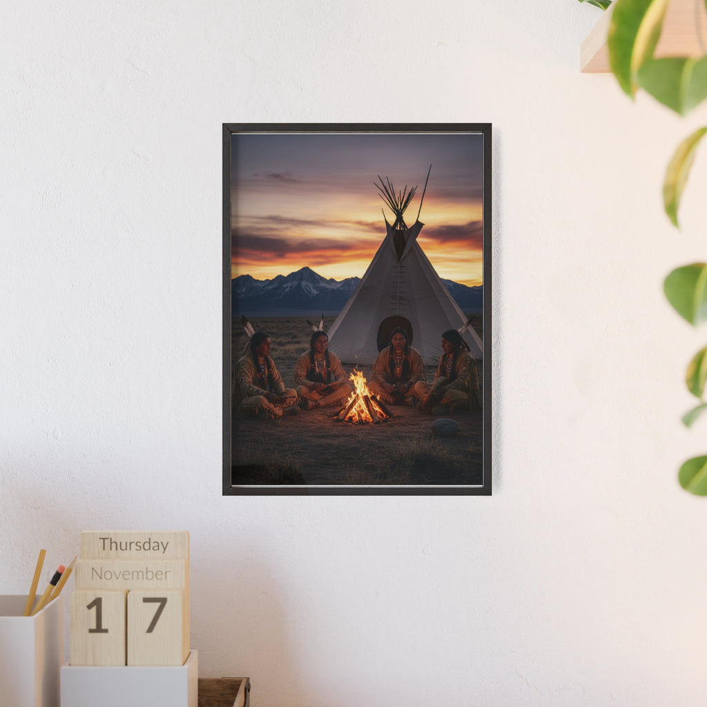 Framed Campfire Teepee Poster — Native Gathering Wall Art