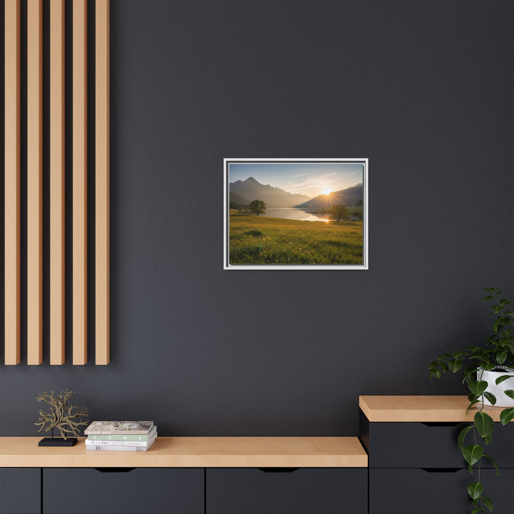Sunrise Mountain Lake Matte Canvas — Framed Landscape Wall Art