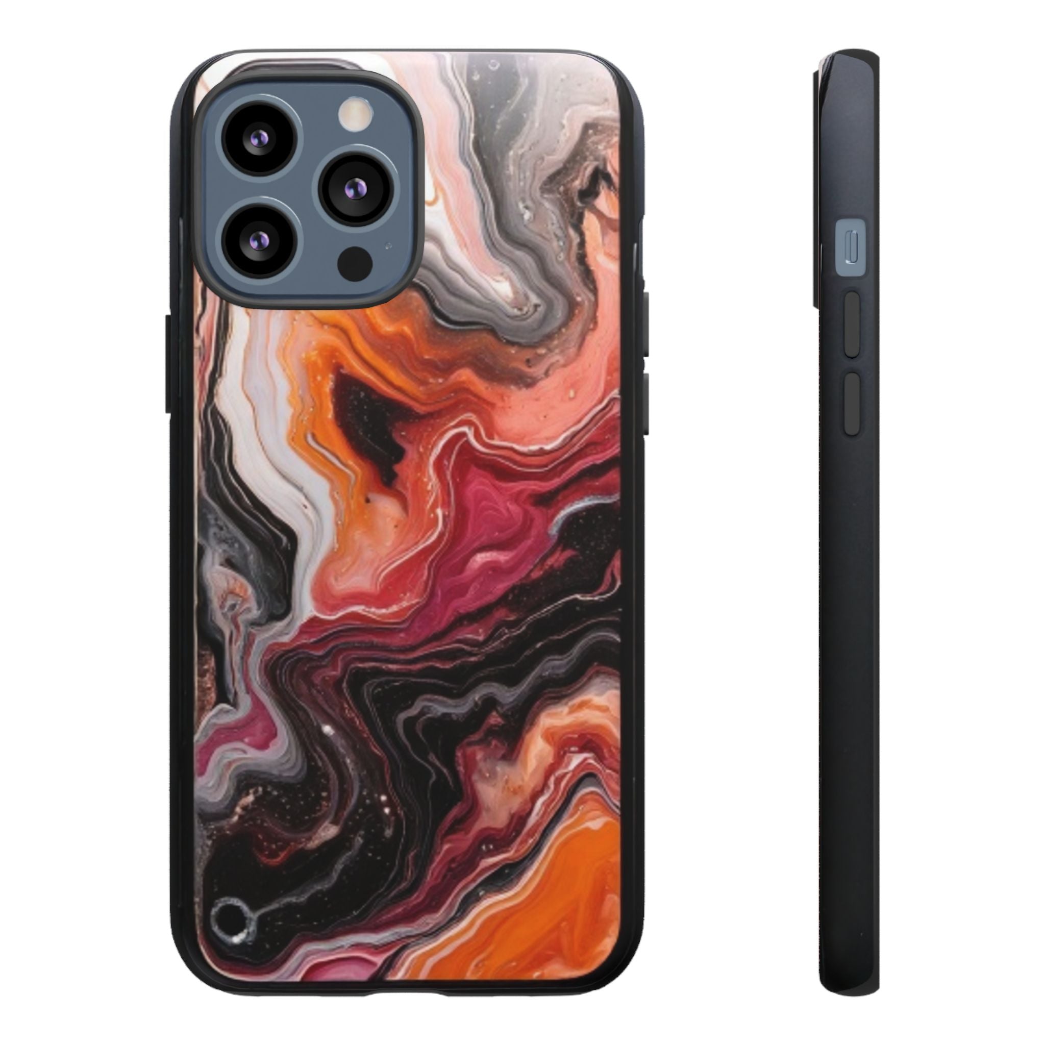 Marble Swirl Tough Phone Case — Orange Red Abstract Protective Cover