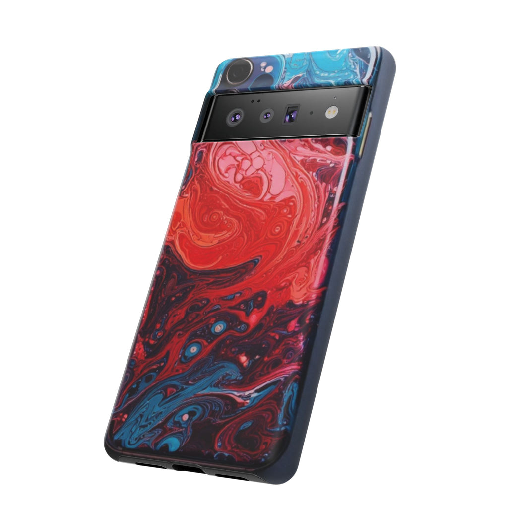 Abstract Red & Blue Swirl Tough Phone Case — Protective iPhone Cover with Fluid Art Design