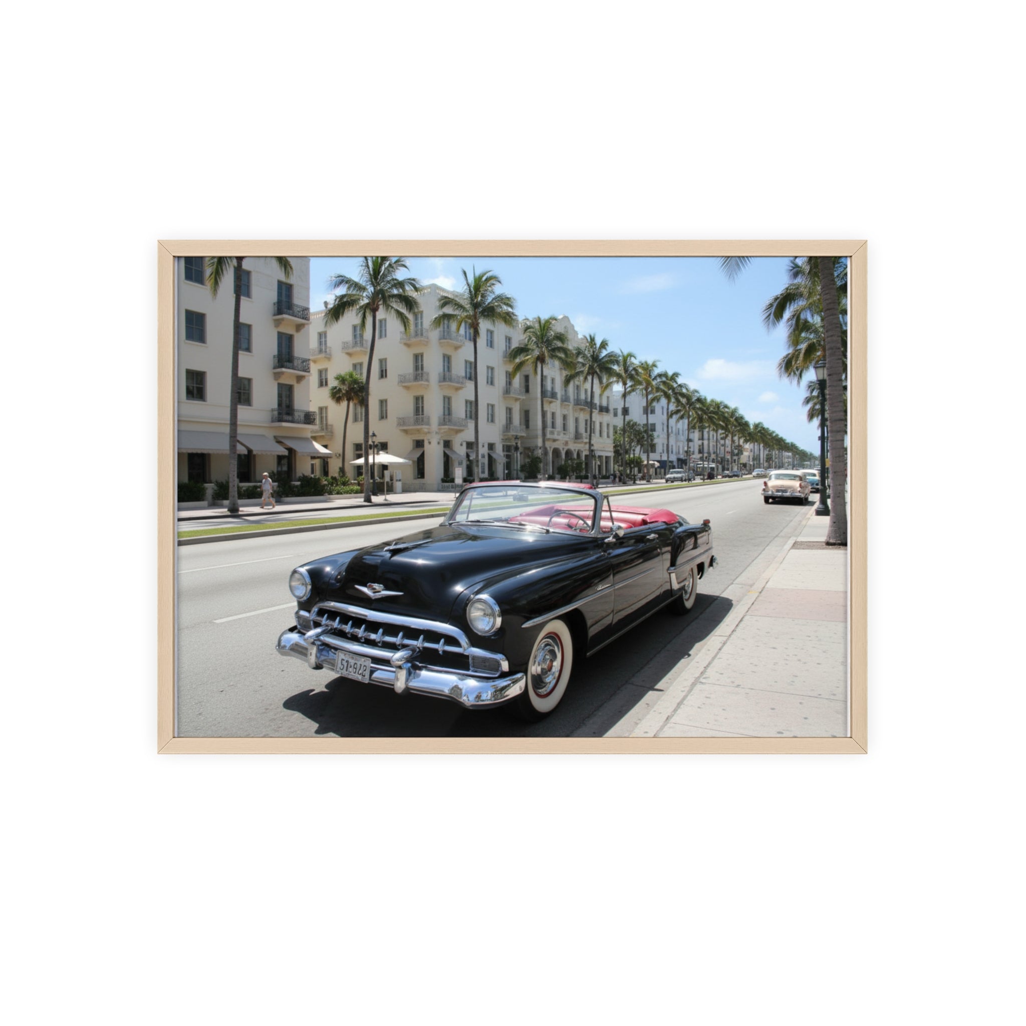 Vintage Convertible on Ocean Drive Framed Poster – Retro Classic Car Wall Art