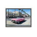 Retro Pink Cadillac Poster with Wooden Frame — Vintage Palm-Drive Wall Art