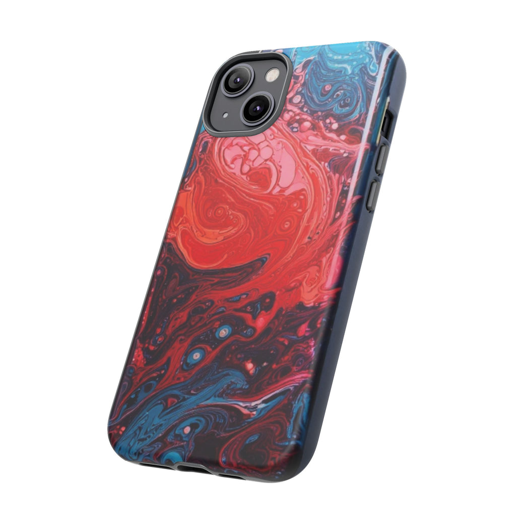 Abstract Red & Blue Swirl Tough Phone Case — Protective iPhone Cover with Fluid Art Design