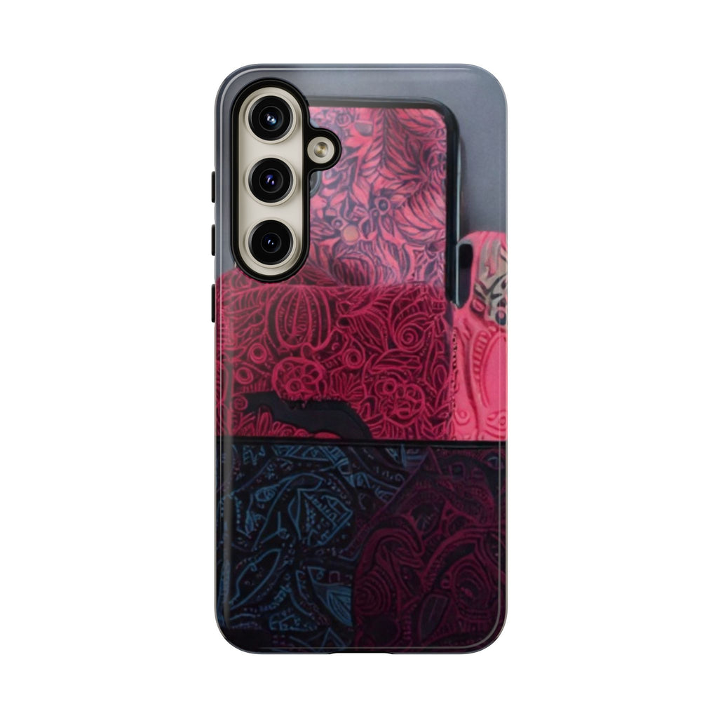 Floral Patchwork Tough Phone Case — Pink & Navy Doodle Design