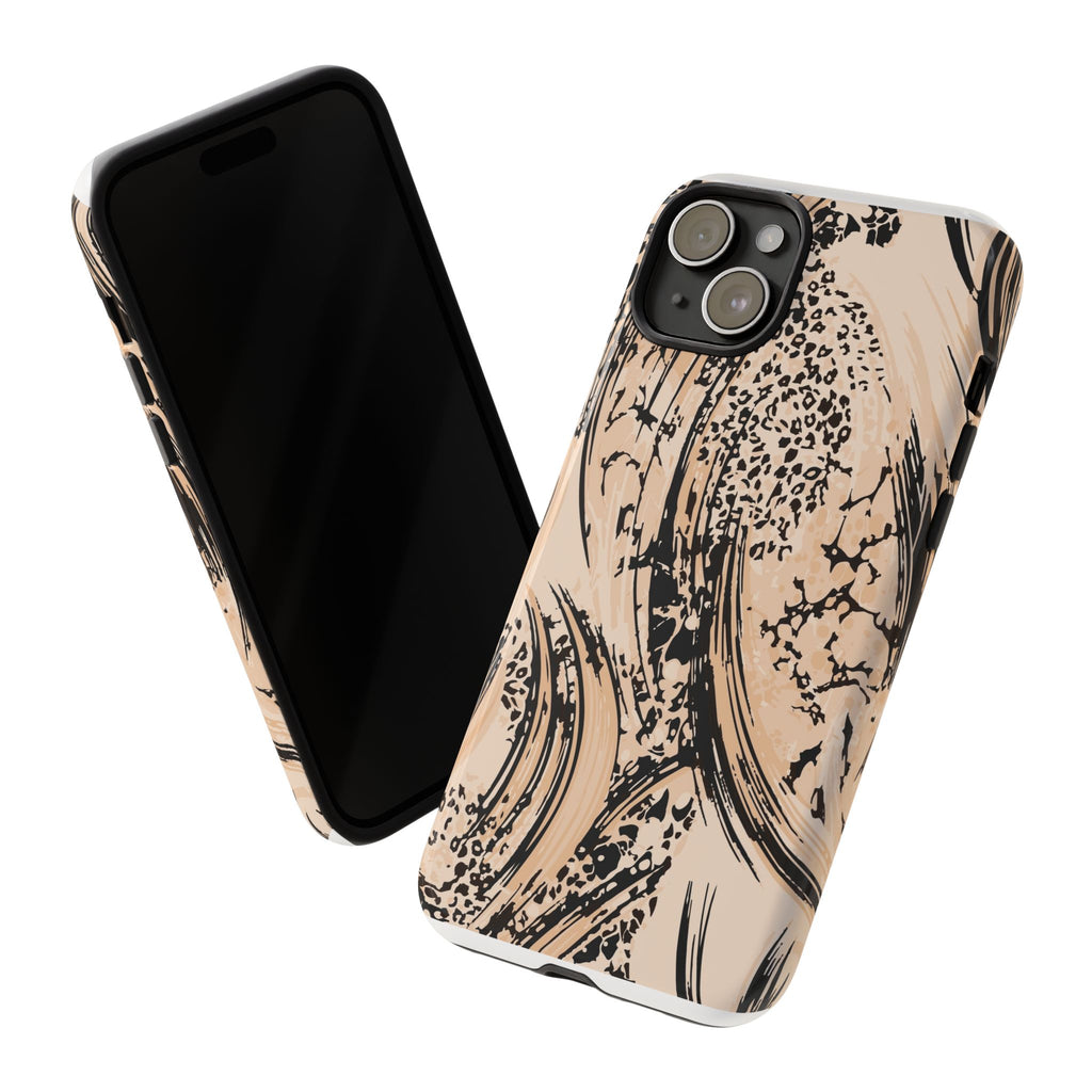 Abstract Brushstroke Phone Case — Neutral Beige & Black Artistic Protective Cover
