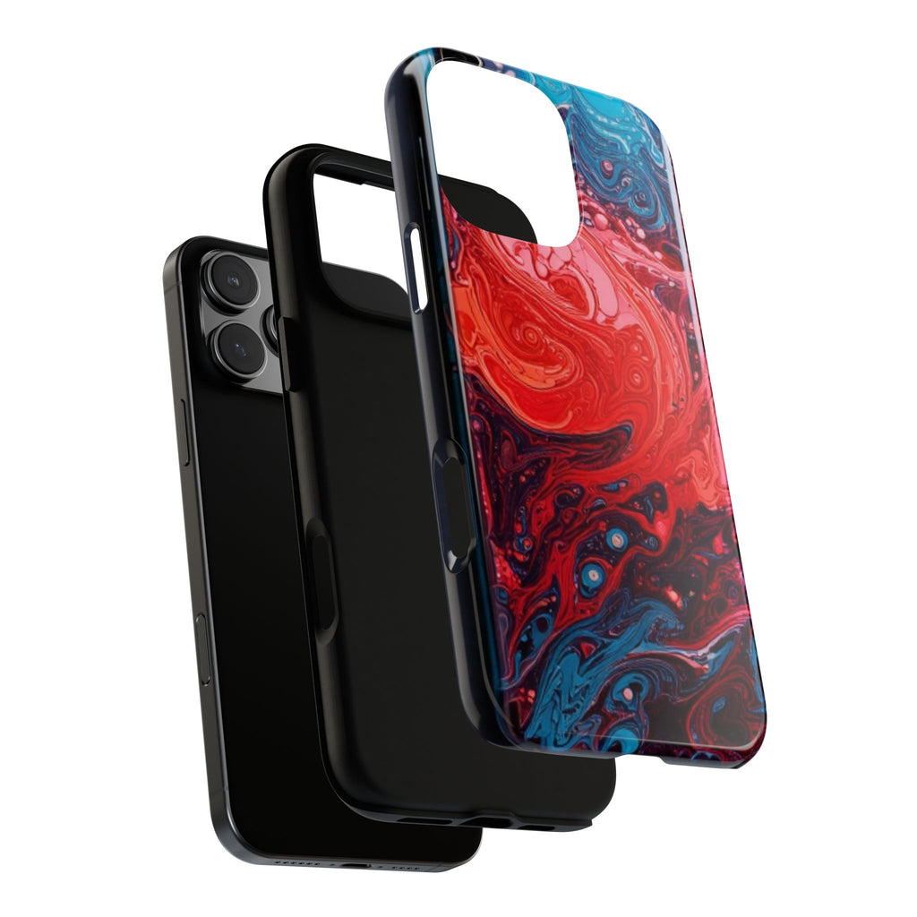 Abstract Red & Blue Swirl Tough Phone Case — Protective iPhone Cover with Fluid Art Design