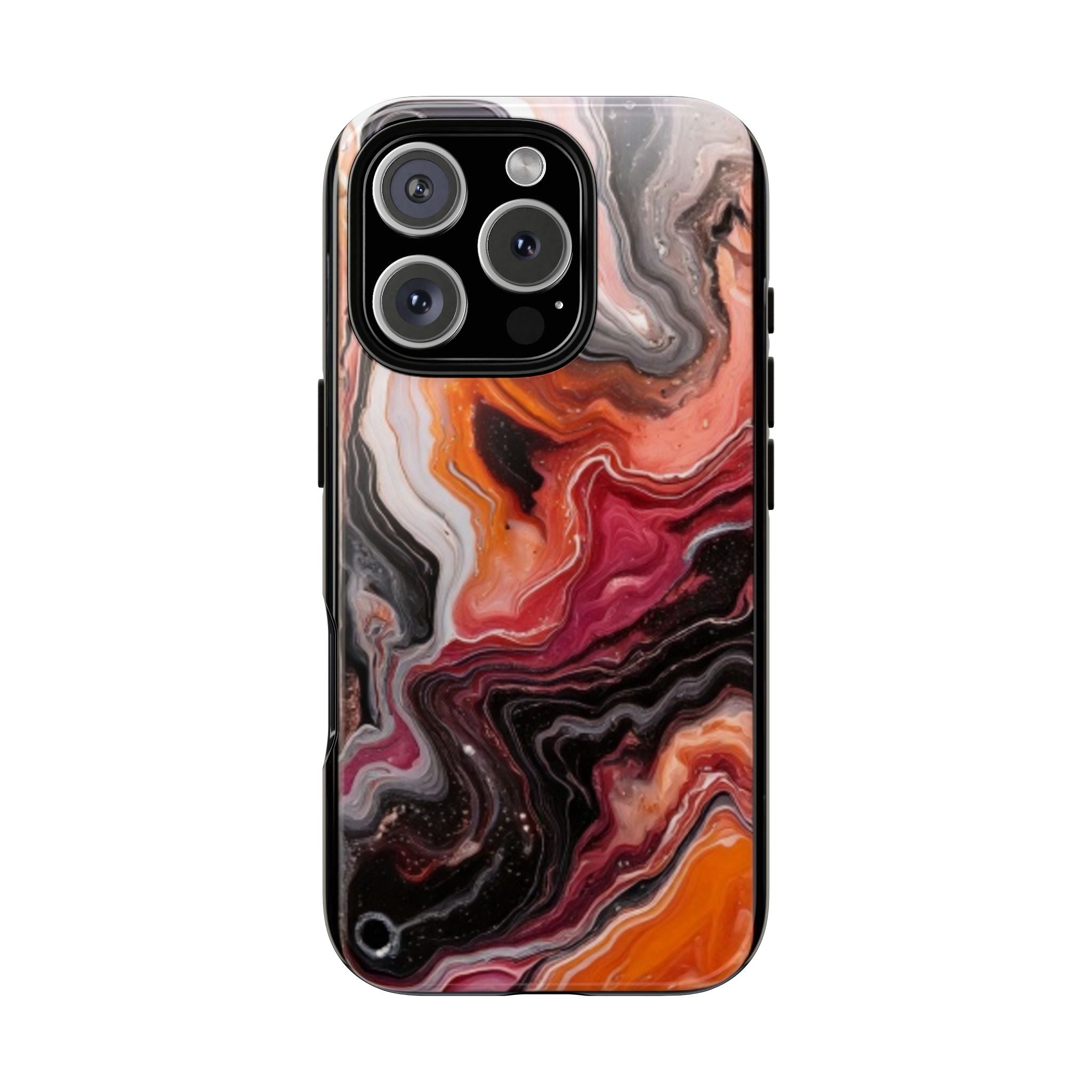 Marble Swirl Tough Phone Case — Orange Red Abstract Protective Cover