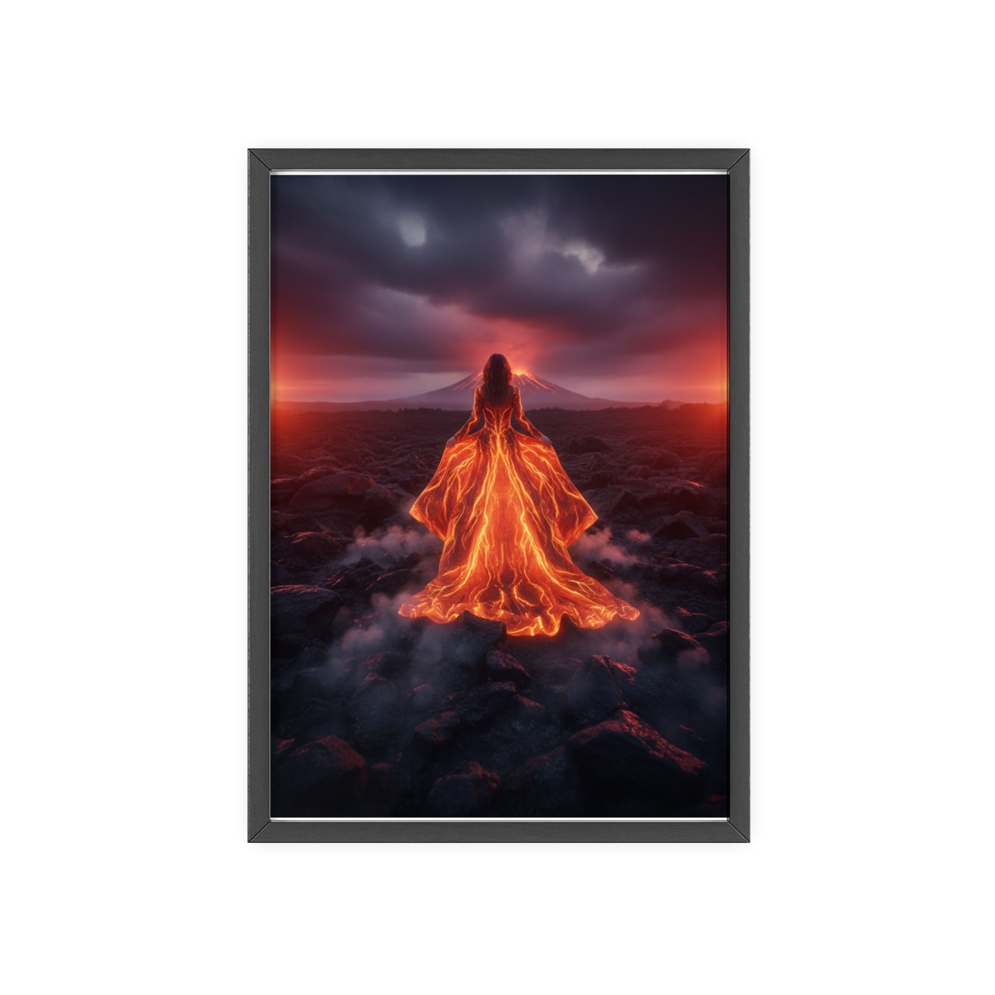 Fiery Goddess Lava Art Poster with Wooden Frame