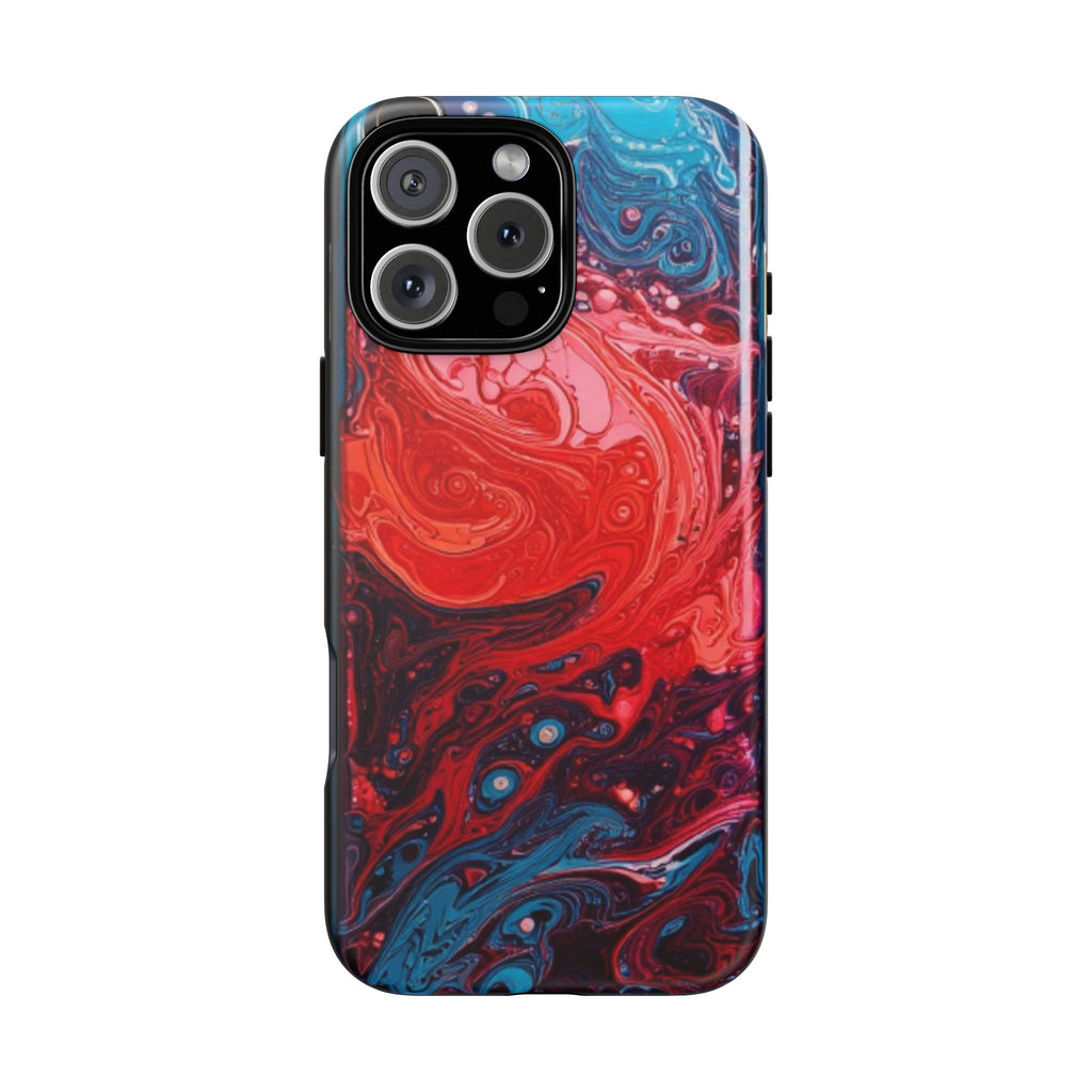 Abstract Red & Blue Swirl Tough Phone Case — Protective iPhone Cover with Fluid Art Design