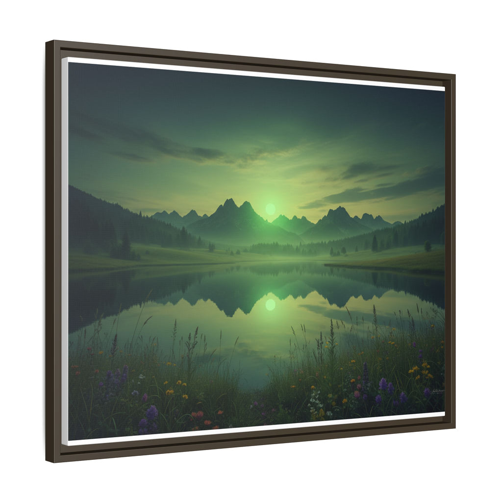Framed Matte Canvas Print — Serene Green Mountain Lake Landscape