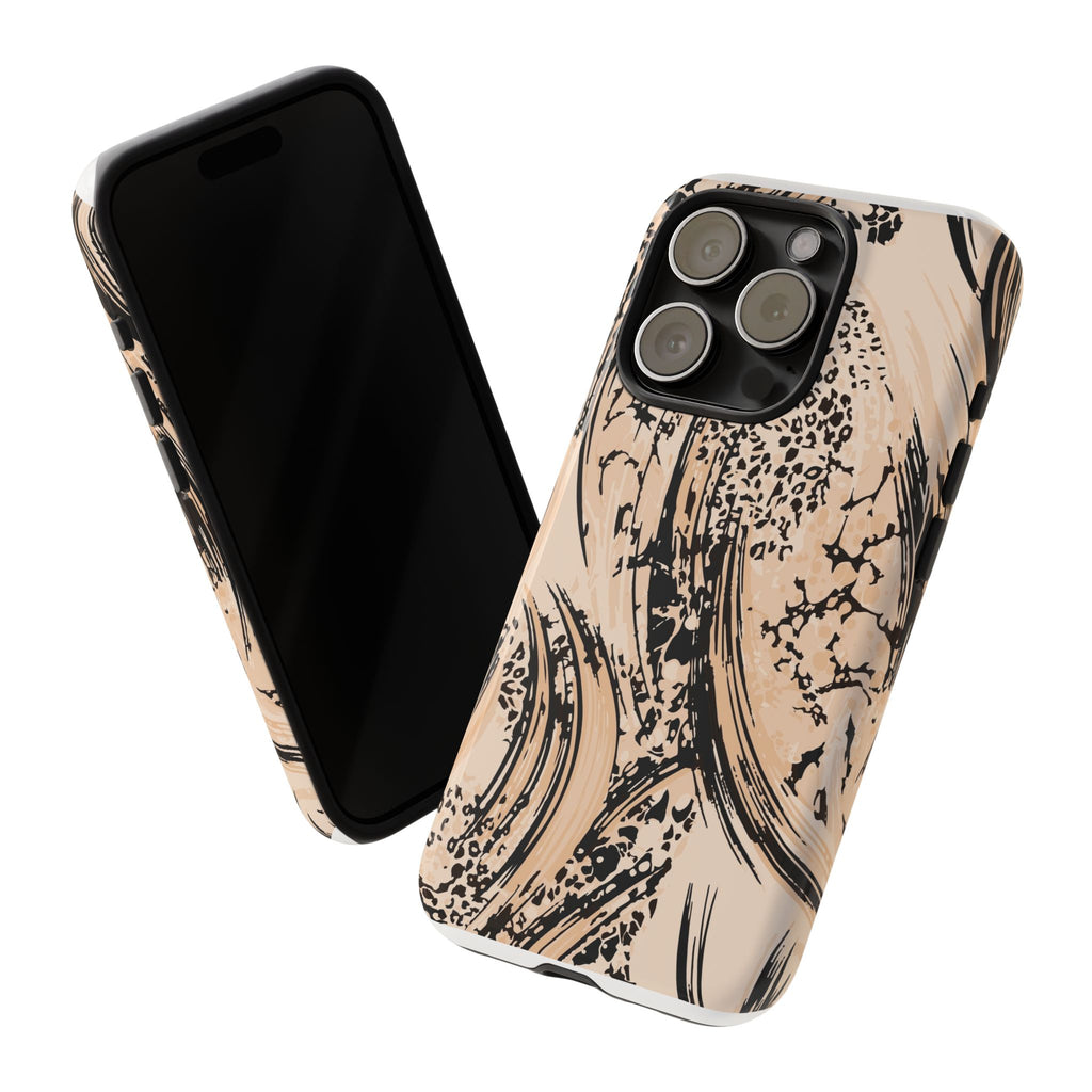 Abstract Brushstroke Phone Case — Neutral Beige & Black Artistic Protective Cover