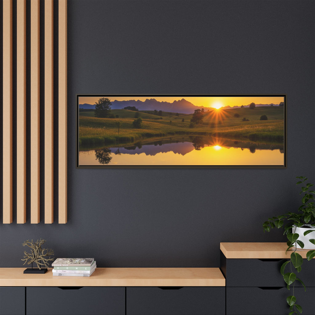 Framed Matte Canvas Sunset Landscape — Serene Lake Reflection Wall Art