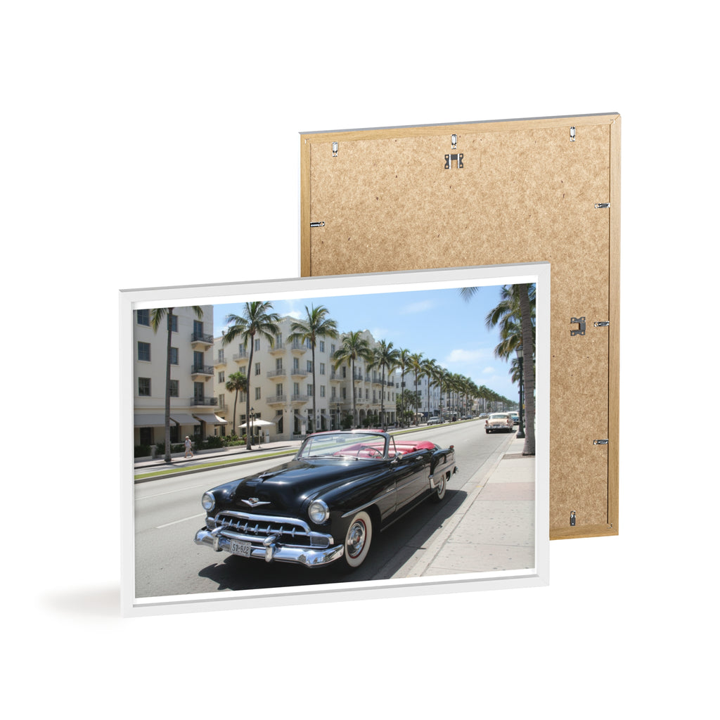 Vintage Convertible on Ocean Drive Framed Poster – Retro Classic Car Wall Art