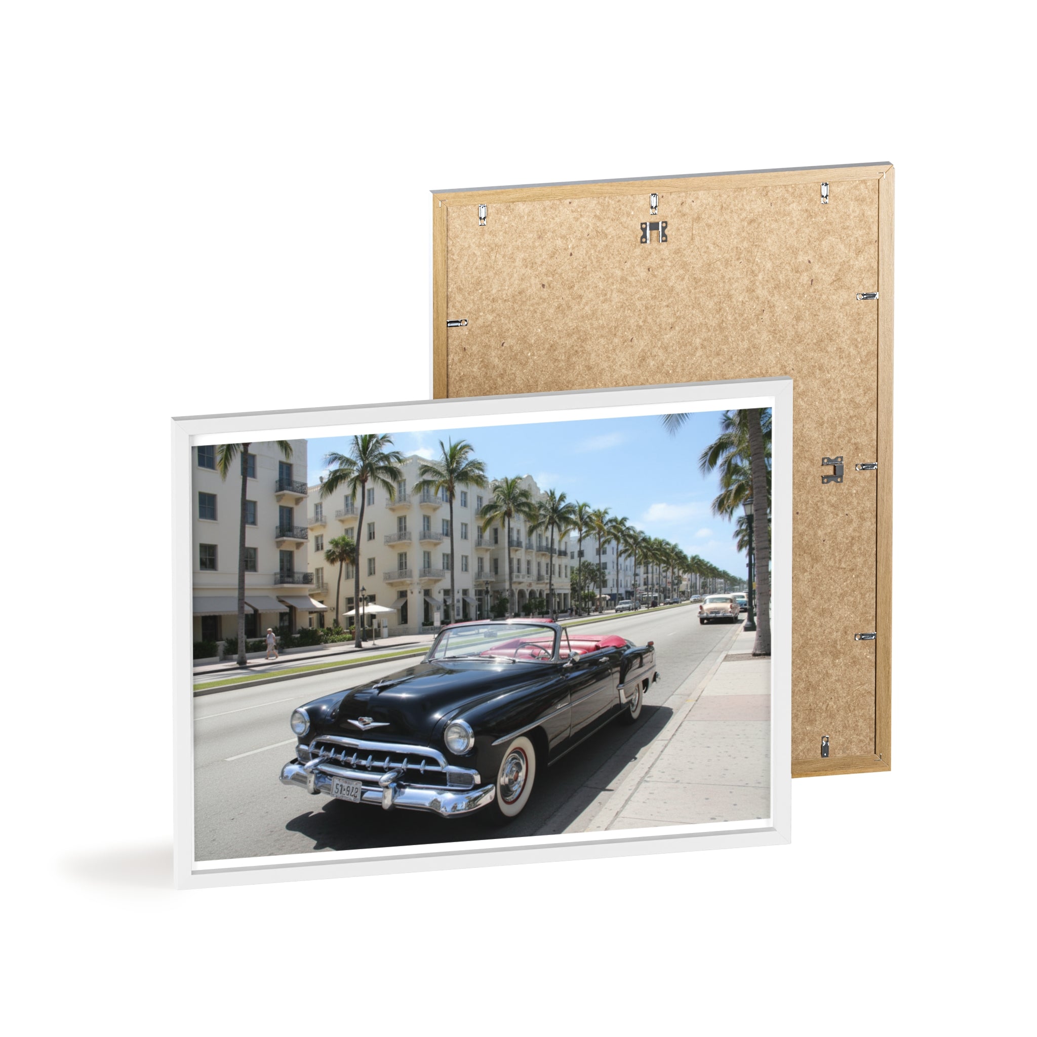 Vintage Convertible on Ocean Drive Framed Poster – Retro Classic Car Wall Art