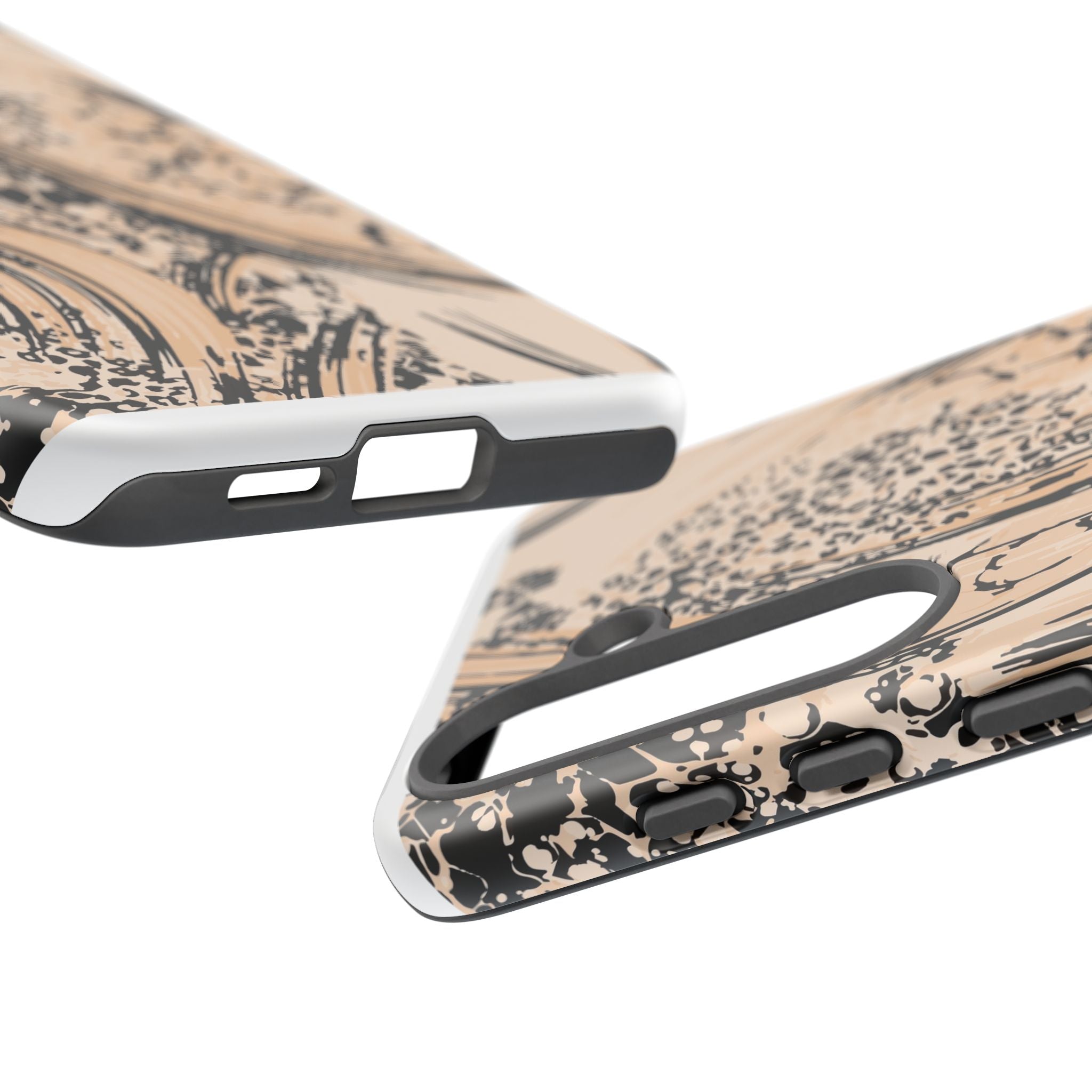 Abstract Brushstroke Phone Case — Neutral Beige & Black Artistic Protective Cover