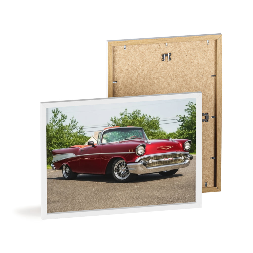 Vintage Red Classic Car Poster with Wooden Frame — Retro Automotive Wall Art