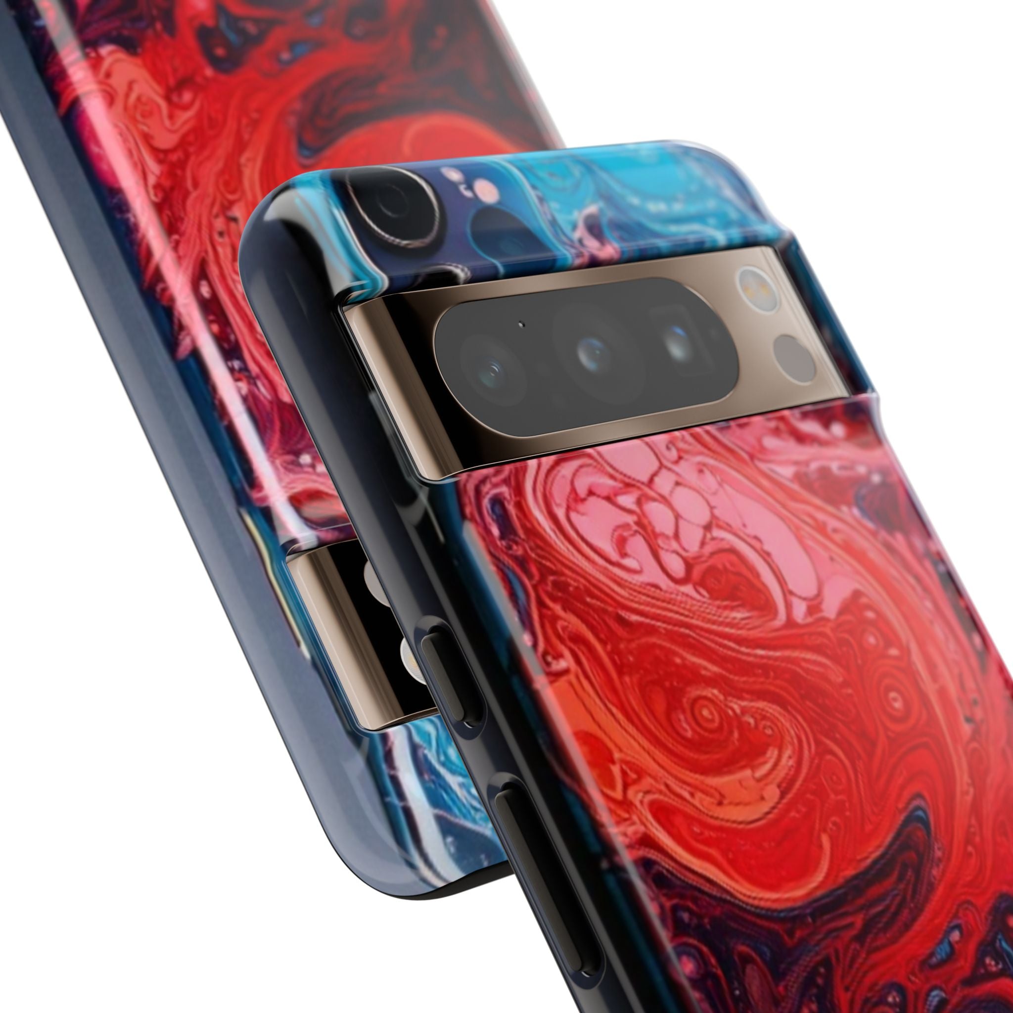 Abstract Red & Blue Swirl Tough Phone Case — Protective iPhone Cover with Fluid Art Design