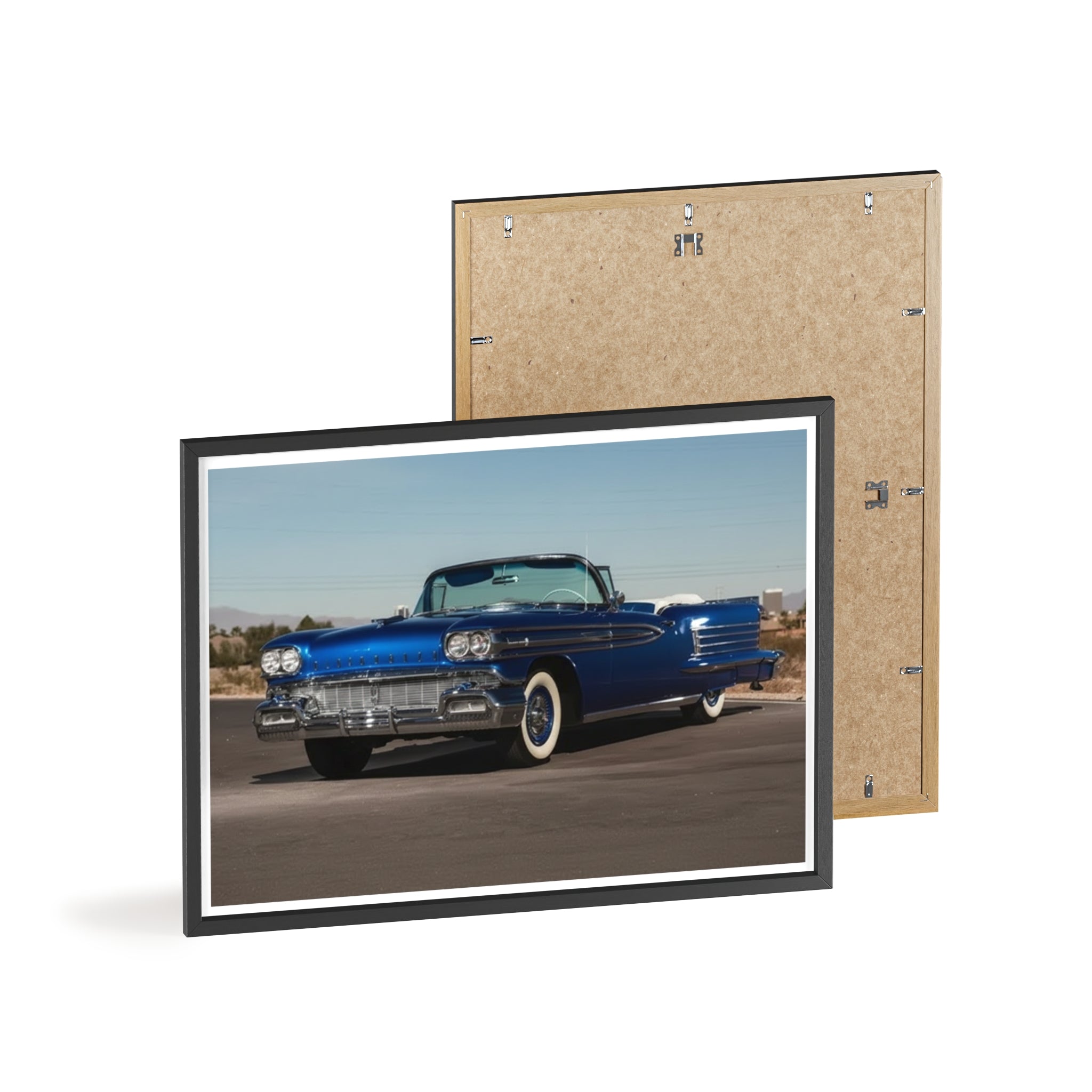 Framed Vintage Blue Classic Car Poster — Retro Automobile Wall Art