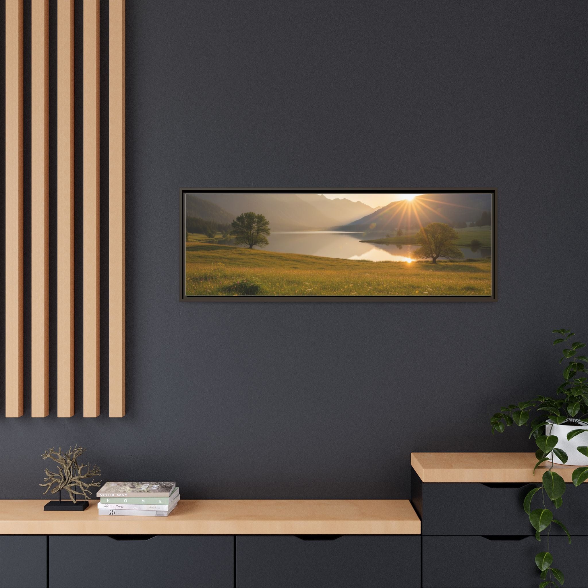 Sunrise Mountain Lake Matte Canvas — Framed Landscape Wall Art