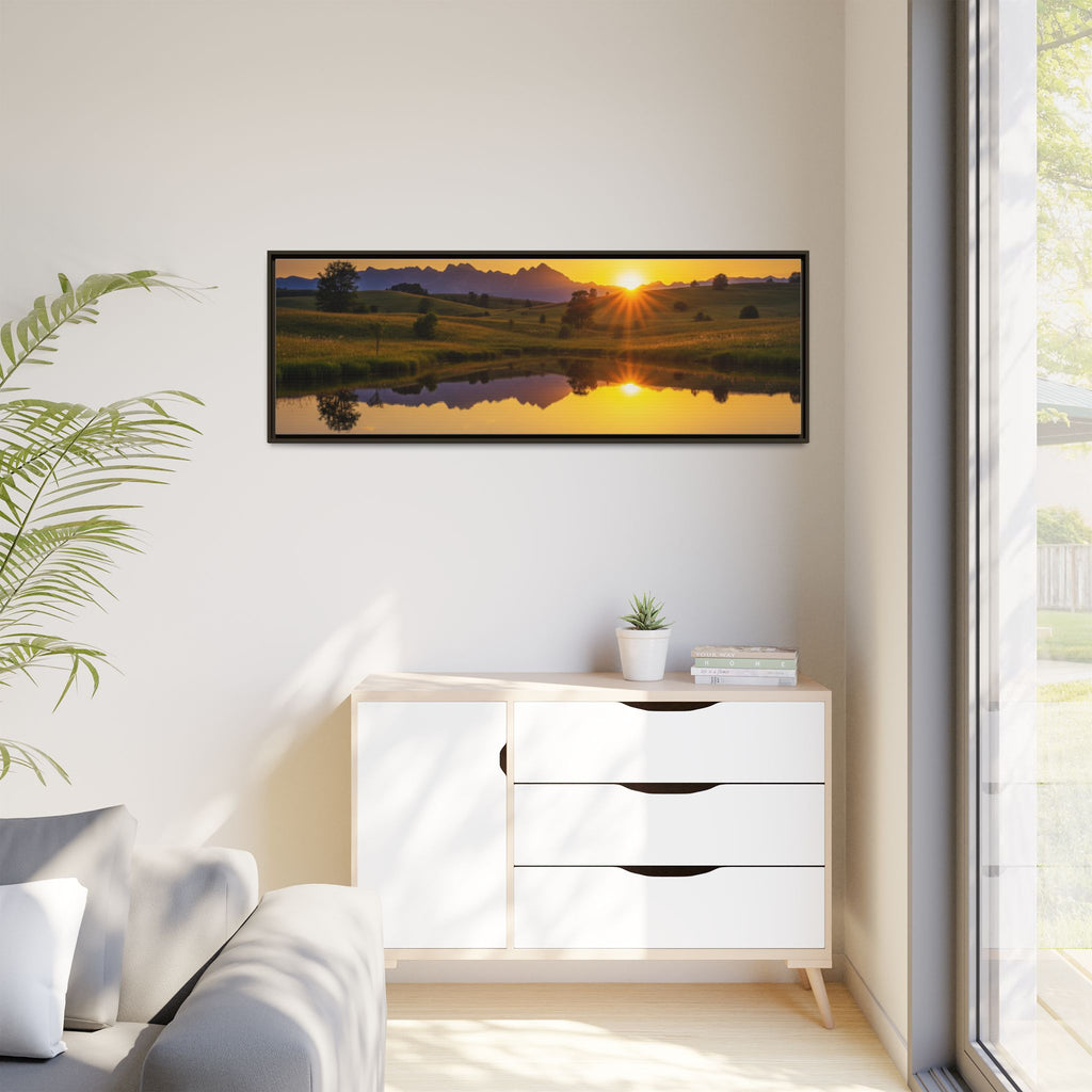 Framed Matte Canvas Sunset Landscape — Serene Lake Reflection Wall Art