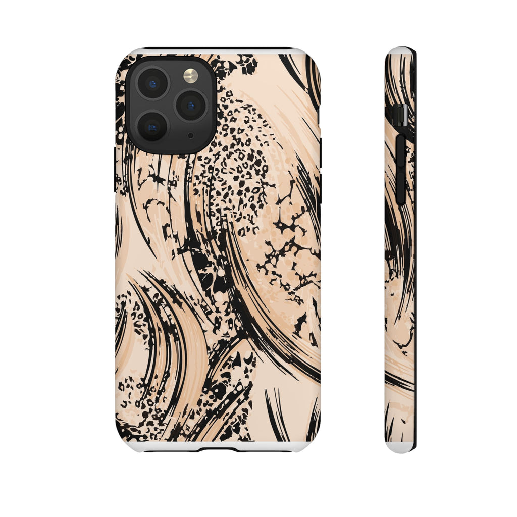 Abstract Brushstroke Phone Case — Neutral Beige & Black Artistic Protective Cover