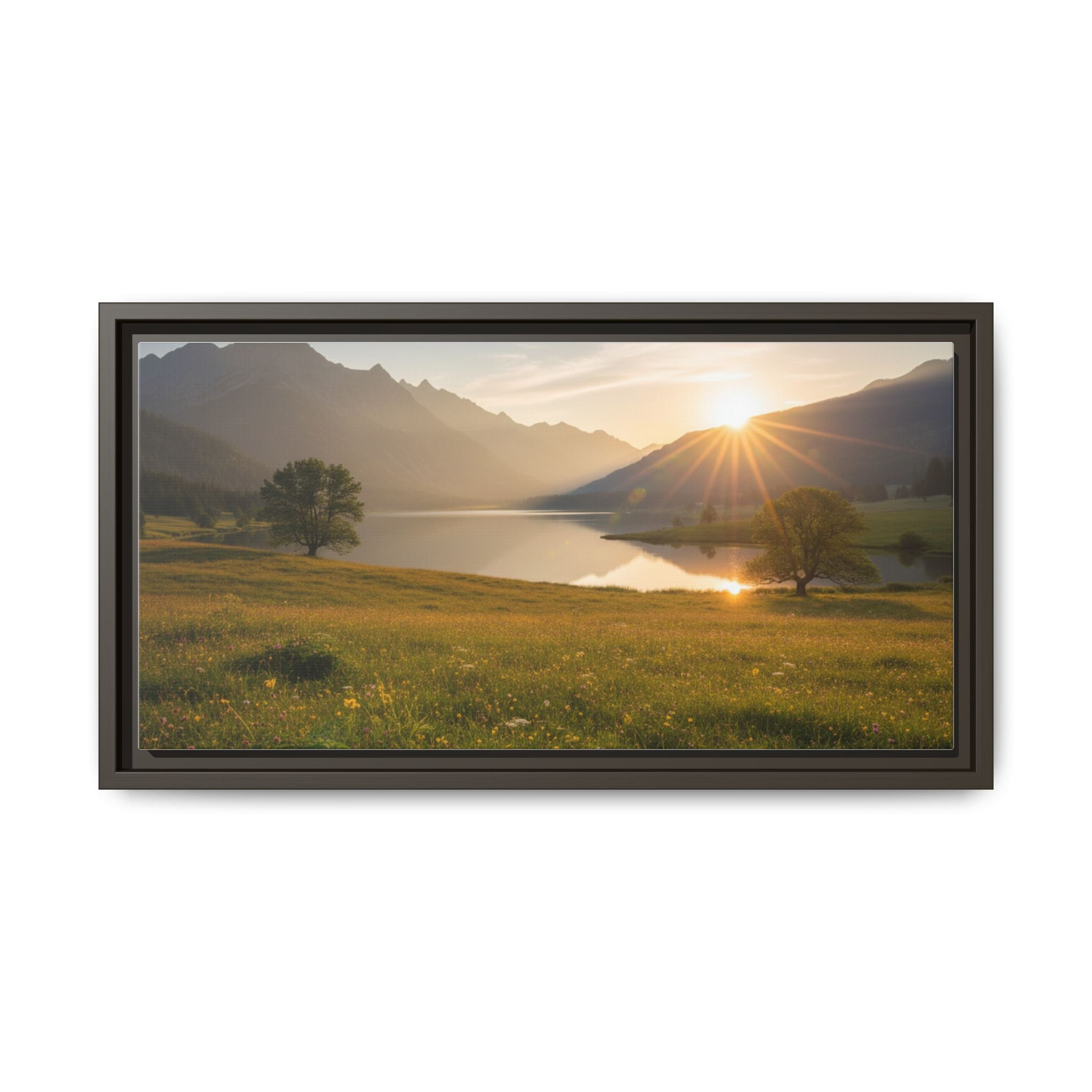 Sunrise Mountain Lake Matte Canvas — Framed Landscape Wall Art