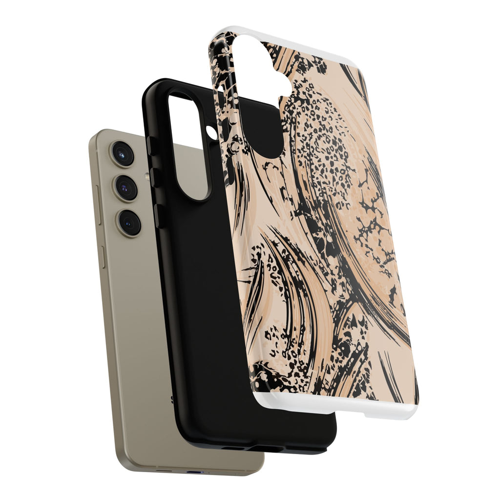 Abstract Brushstroke Phone Case — Neutral Beige & Black Artistic Protective Cover