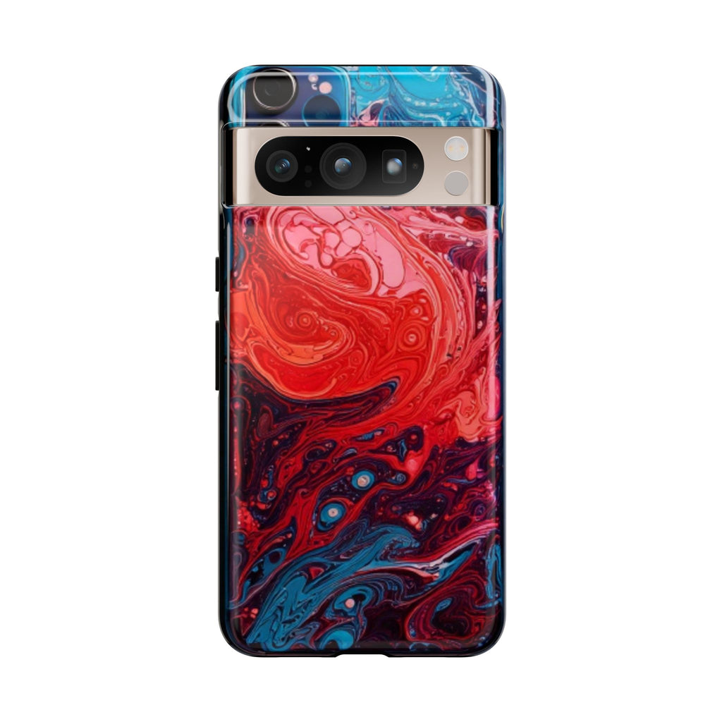 Abstract Red & Blue Swirl Tough Phone Case — Protective iPhone Cover with Fluid Art Design
