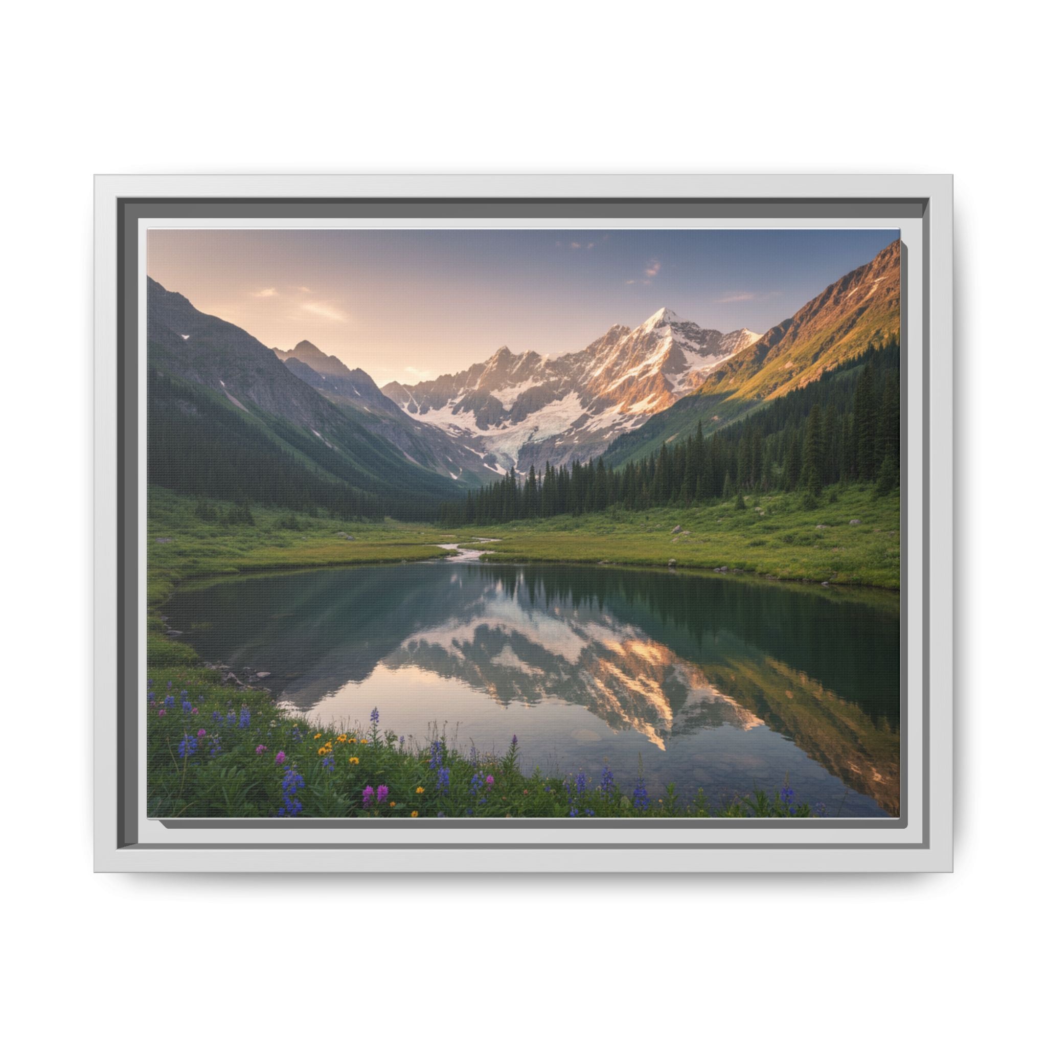 Matte Framed Canvas - Mountain Lake Landscape Wall Art