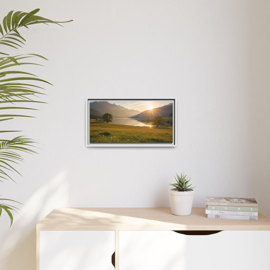 Sunrise Mountain Lake Matte Canvas — Framed Landscape Wall Art