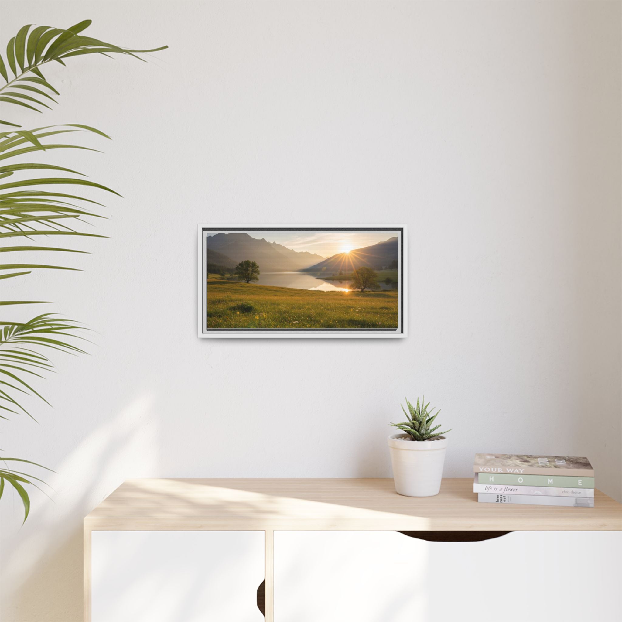 Sunrise Mountain Lake Matte Canvas — Framed Landscape Wall Art