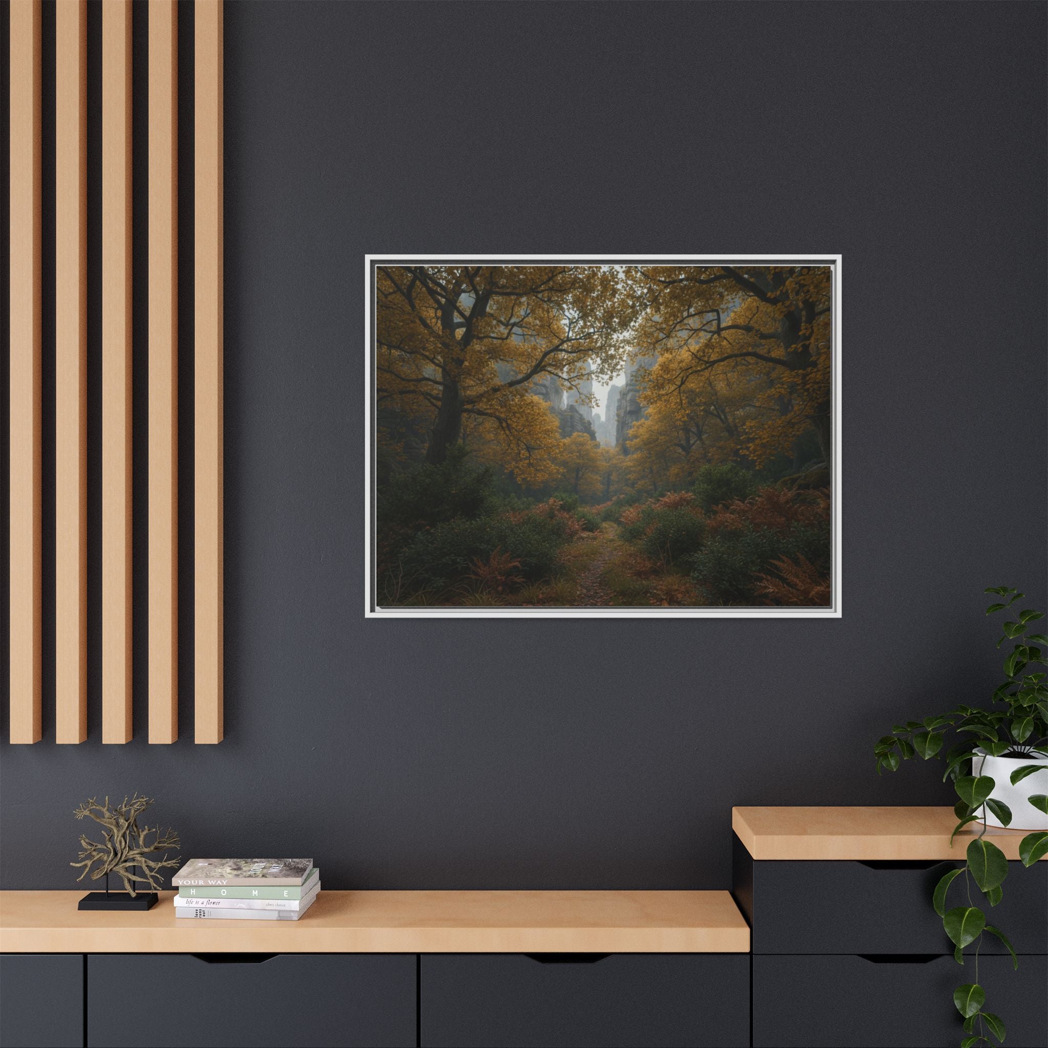 Autumn Forest Path Matte Canvas Print — Framed Wall Art