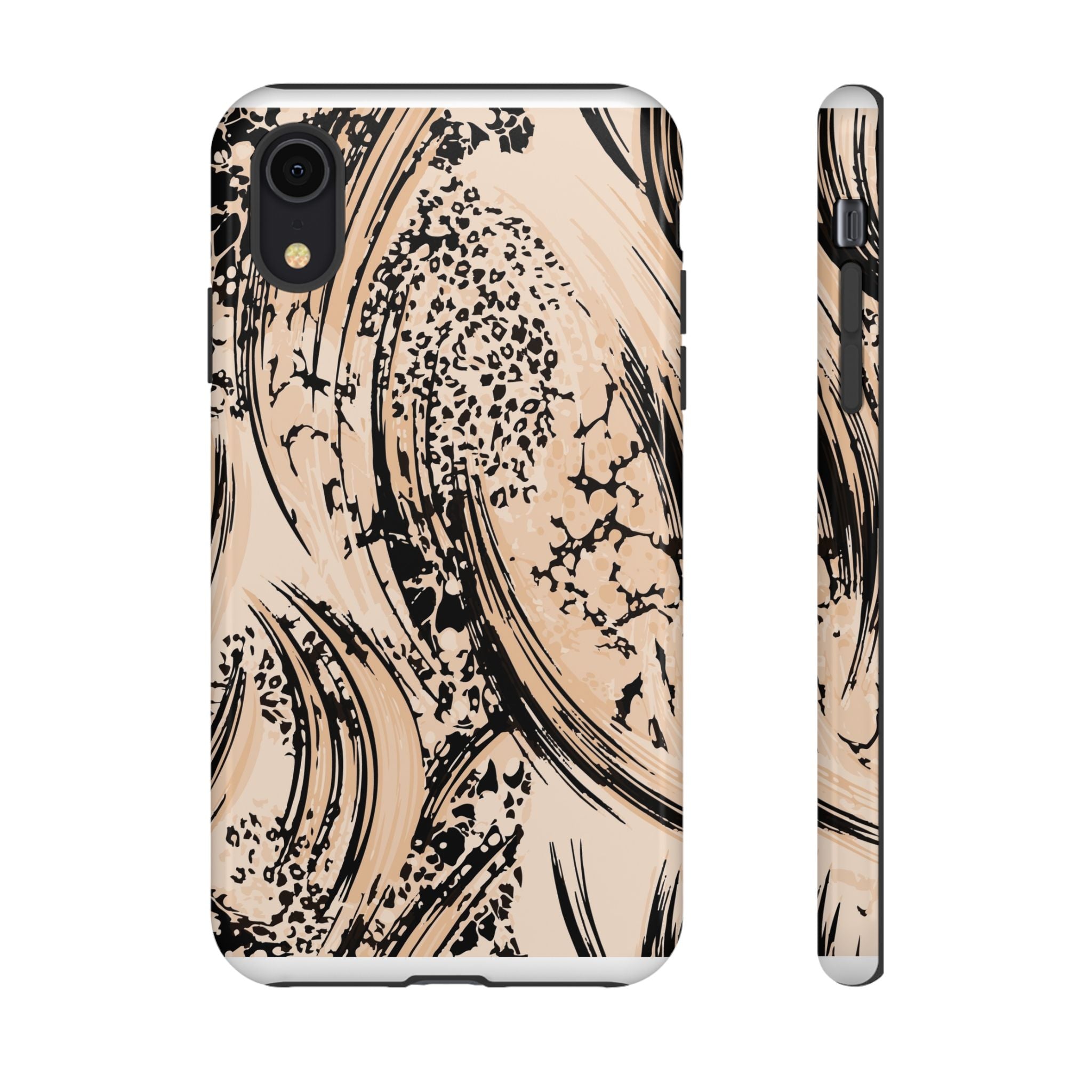 Abstract Brushstroke Phone Case — Neutral Beige & Black Artistic Protective Cover