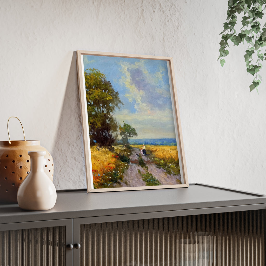 Framed Countryside Landscape Poster — Rustic Wooden Frame Wall Art