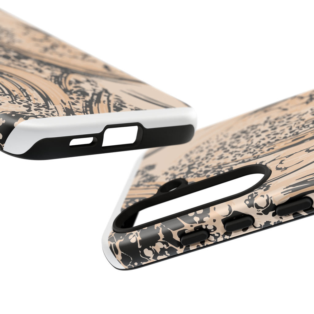 Abstract Brushstroke Phone Case — Neutral Beige & Black Artistic Protective Cover