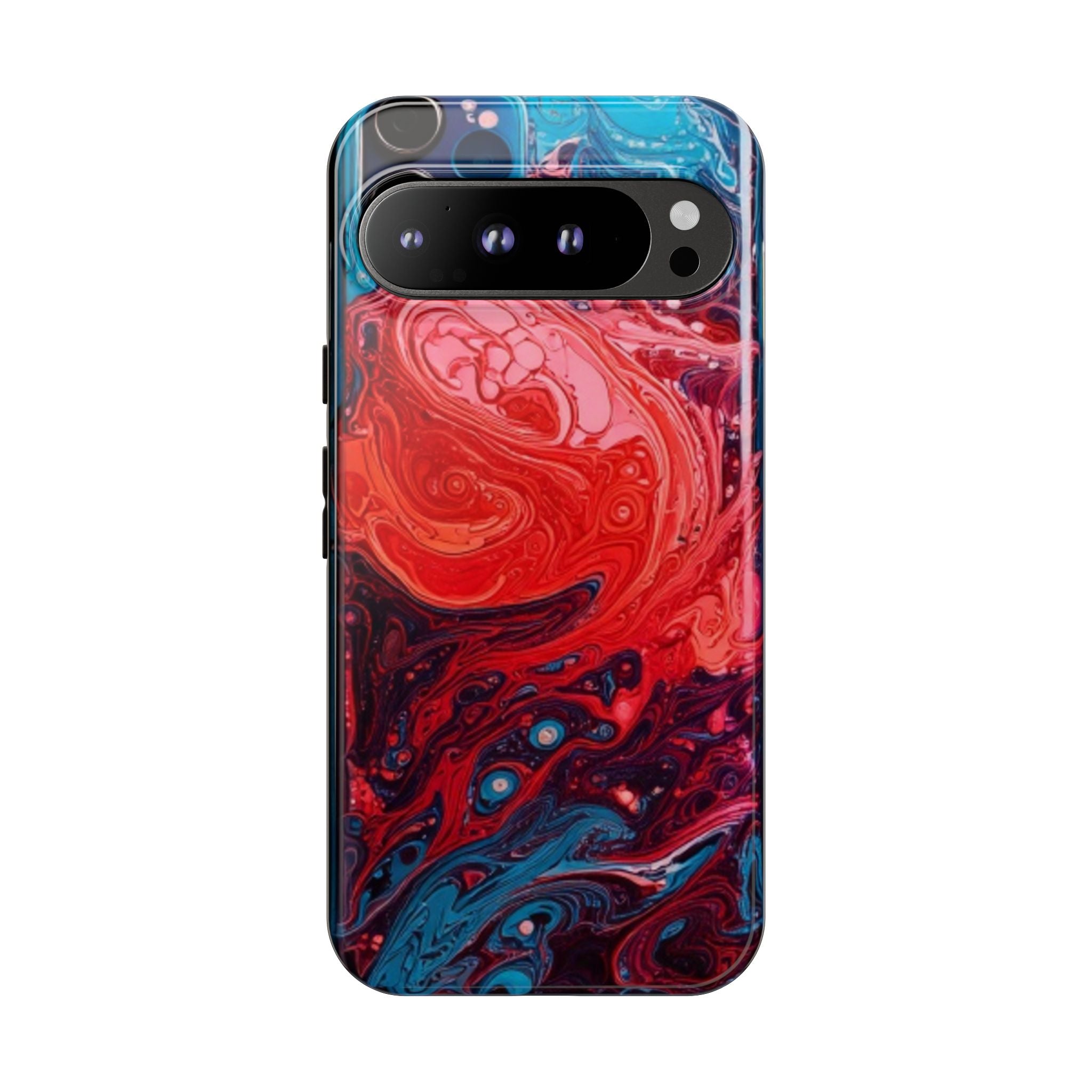 Abstract Red & Blue Swirl Tough Phone Case — Protective iPhone Cover with Fluid Art Design