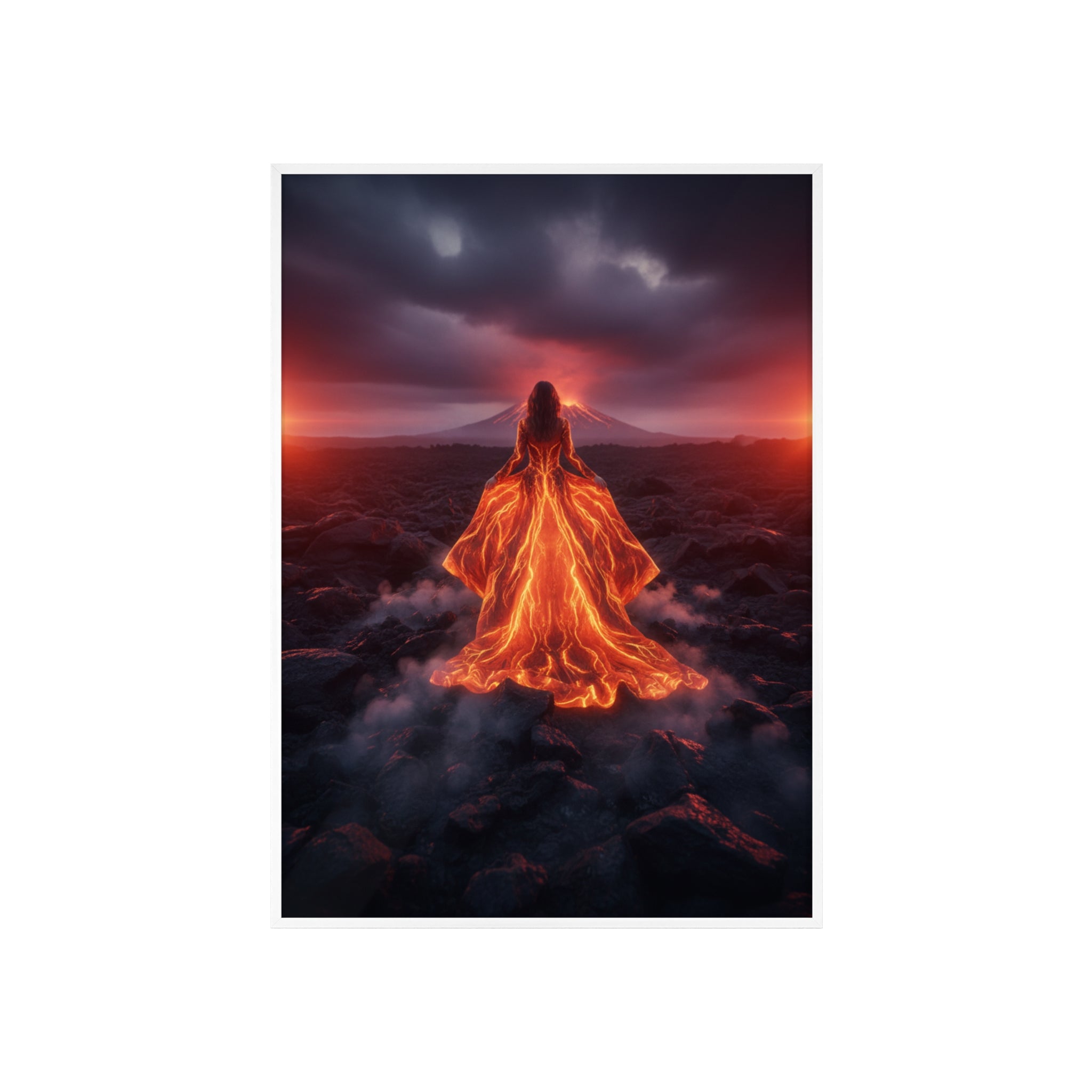 Fiery Goddess Lava Art Poster with Wooden Frame