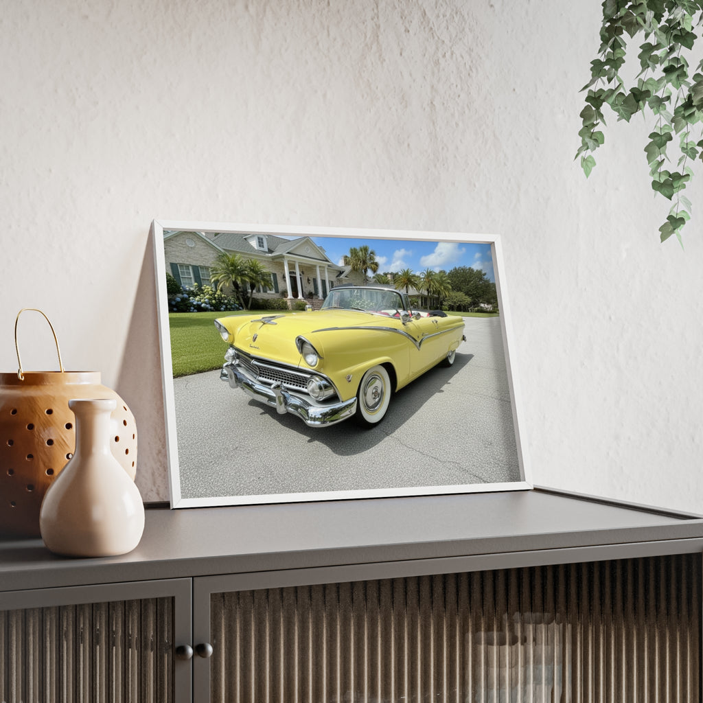 Vintage Yellow Classic Car Poster — Framed Wooden Wall Art