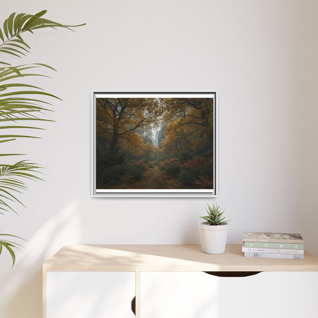 Autumn Forest Path Matte Canvas Print — Framed Wall Art