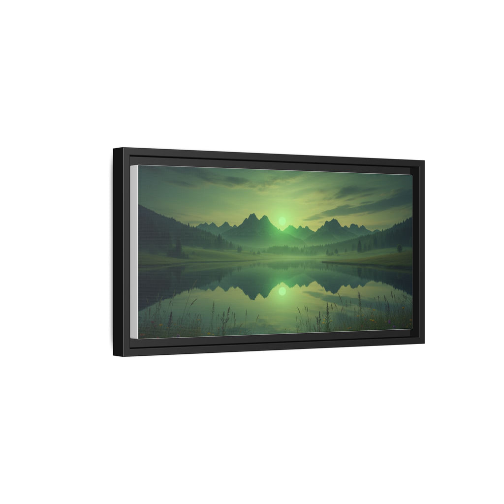 Framed Matte Canvas Print — Serene Green Mountain Lake Landscape