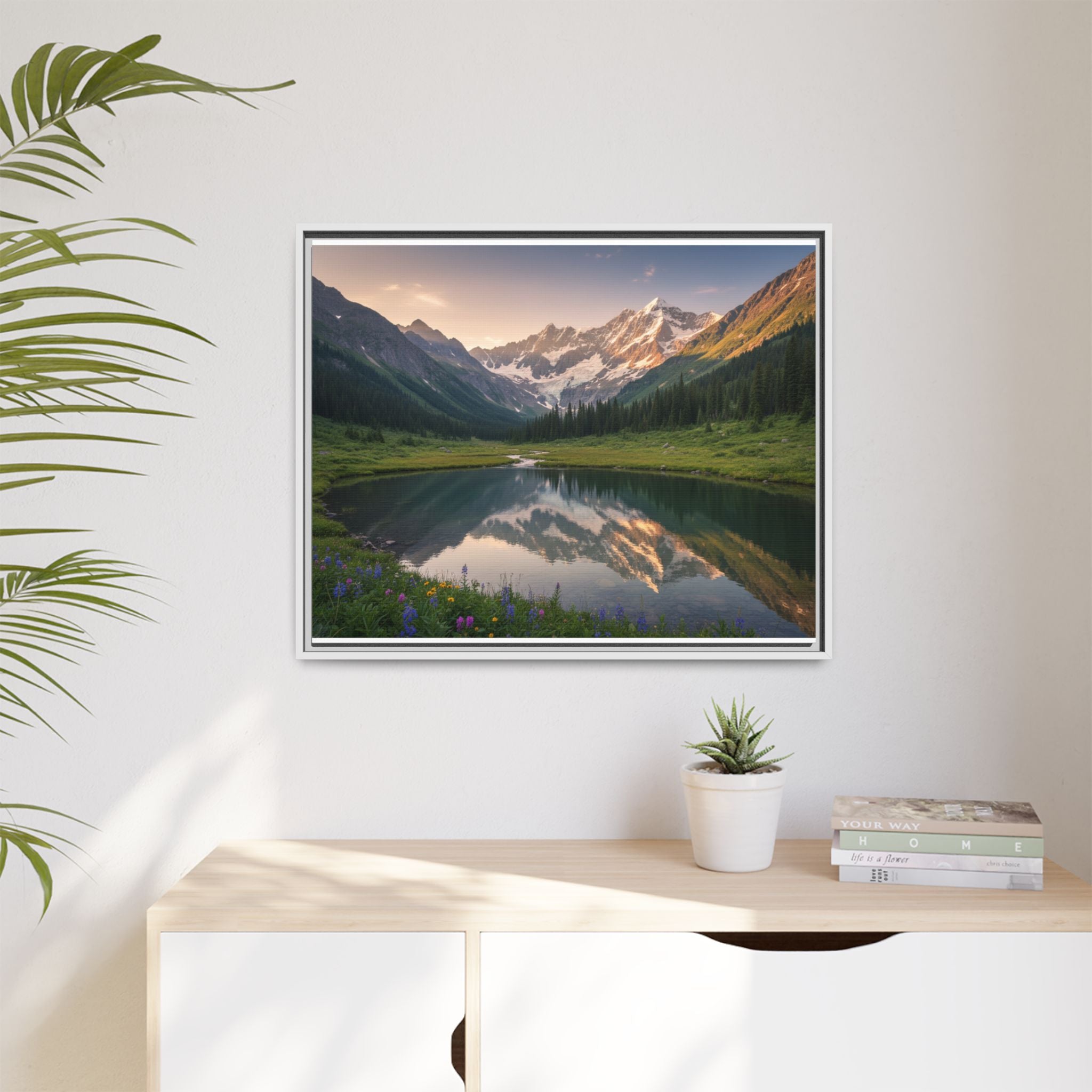 Matte Framed Canvas - Mountain Lake Landscape Wall Art
