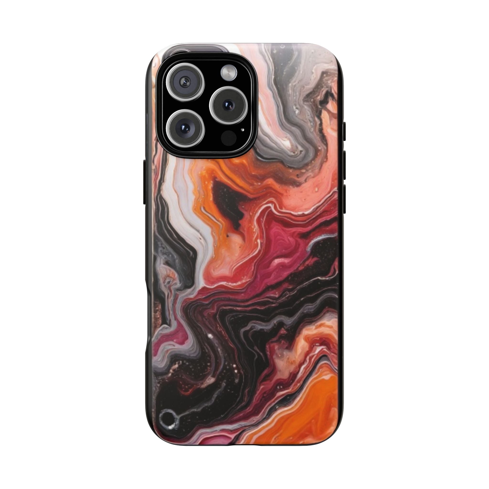 Marble Swirl Tough Phone Case — Orange Red Abstract Protective Cover