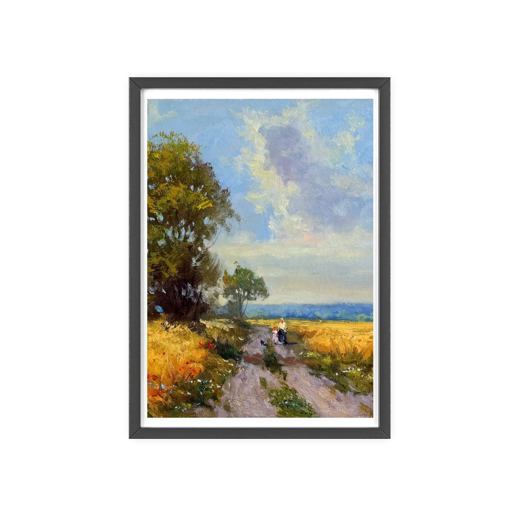 Framed Countryside Landscape Poster — Rustic Wooden Frame Wall Art