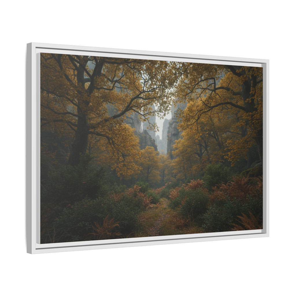 Autumn Forest Path Matte Canvas Print — Framed Wall Art