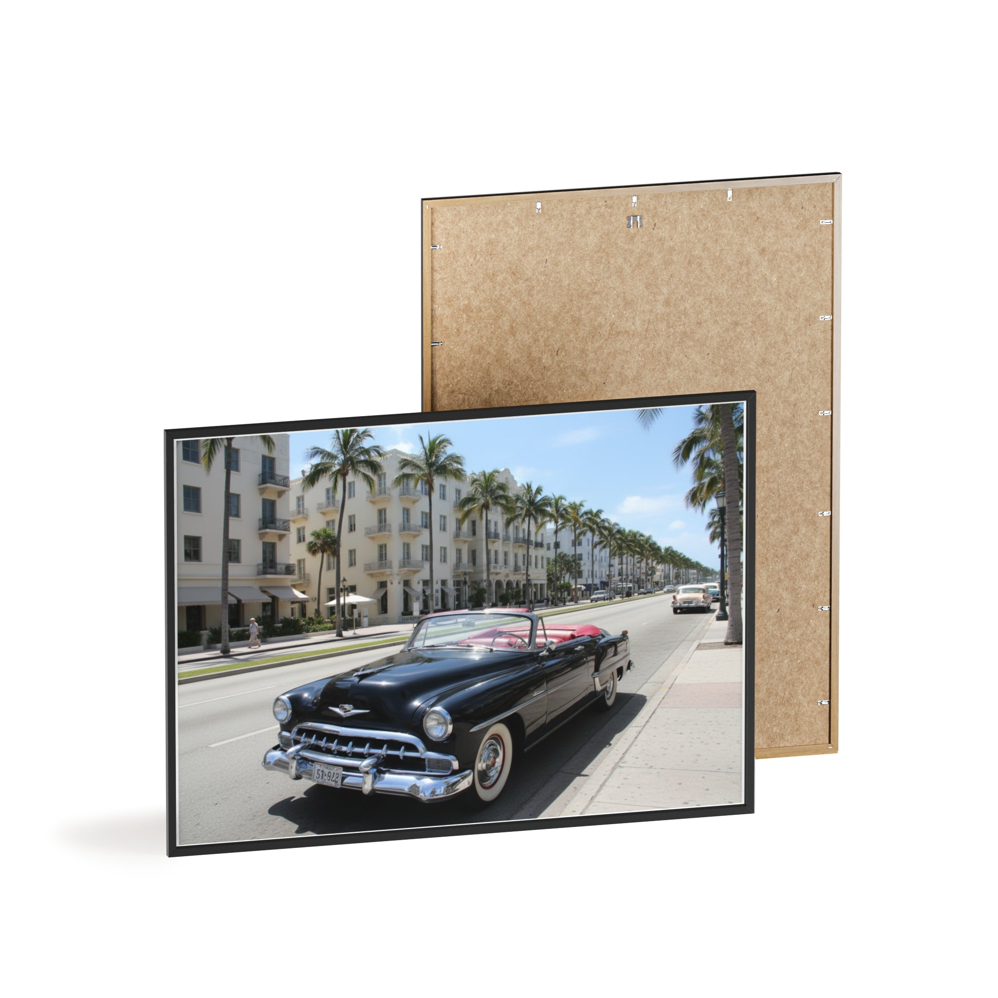 Vintage Convertible on Ocean Drive Framed Poster – Retro Classic Car Wall Art